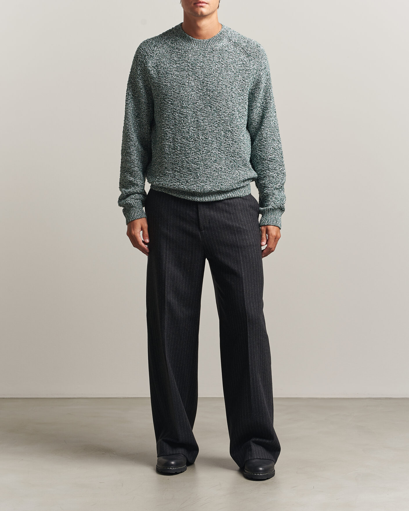 Heren | Truien | Palmes | Knitted Crew Neck Sweater Green Melange