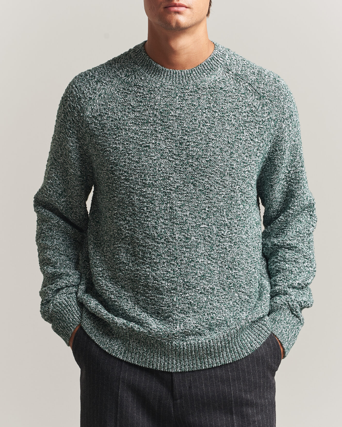 Heren | Truien | Palmes | Knitted Crew Neck Sweater Green Melange