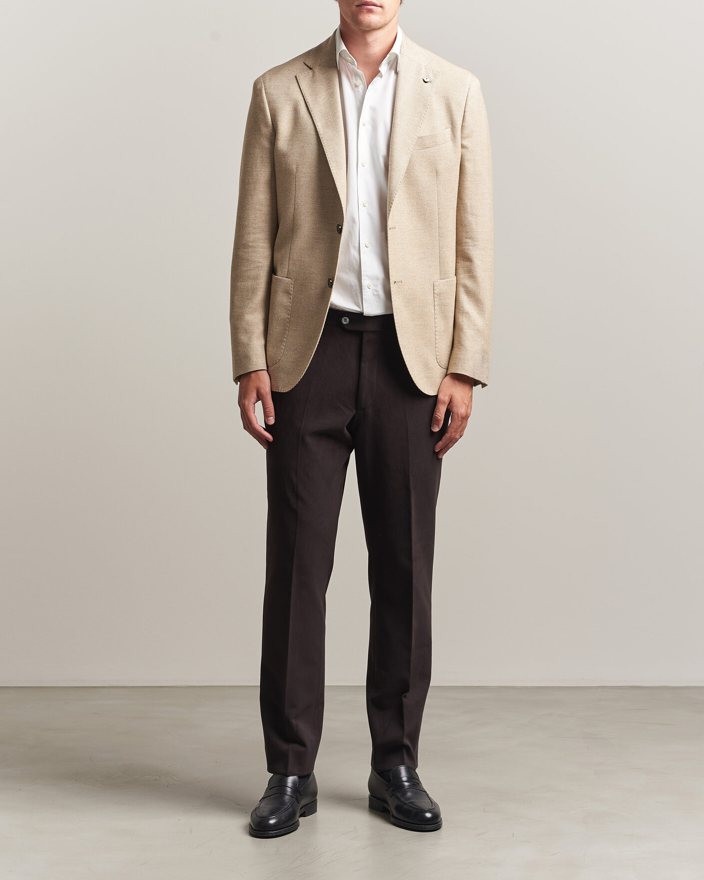Heren | Blazers | L.B.M. 1911 | Jack Cotton Herringbone Blazer Beige