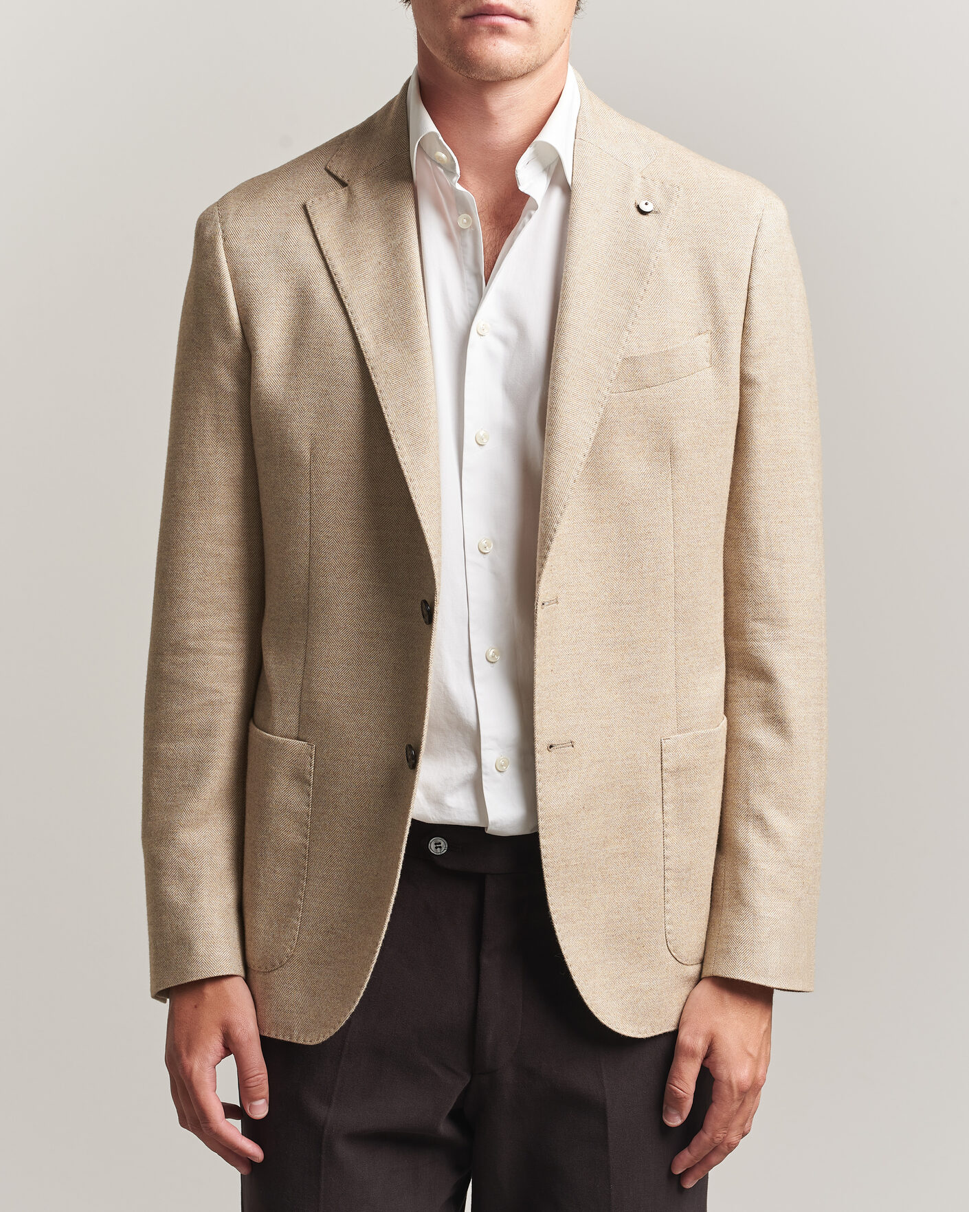 Heren | Blazers | L.B.M. 1911 | Jack Cotton Herringbone Blazer Beige