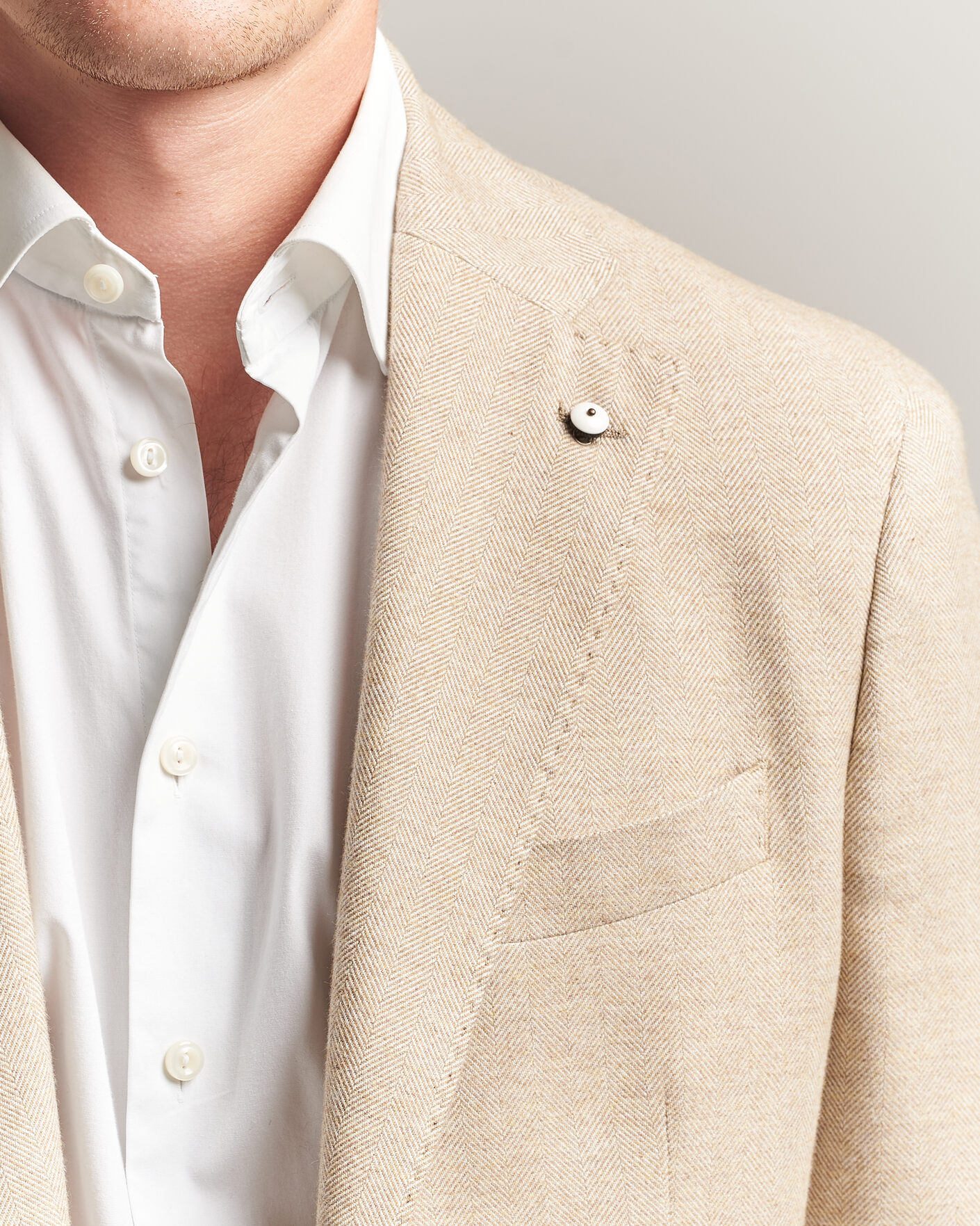 Heren | Blazers | L.B.M. 1911 | Jack Cotton Herringbone Blazer Beige