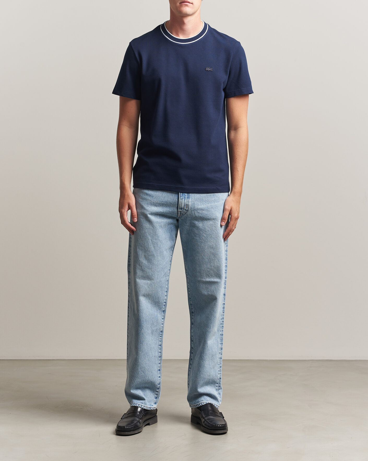 Heren | T-shirts | Lacoste | Contrast Rib Piqué T-Shirt Navy Blue