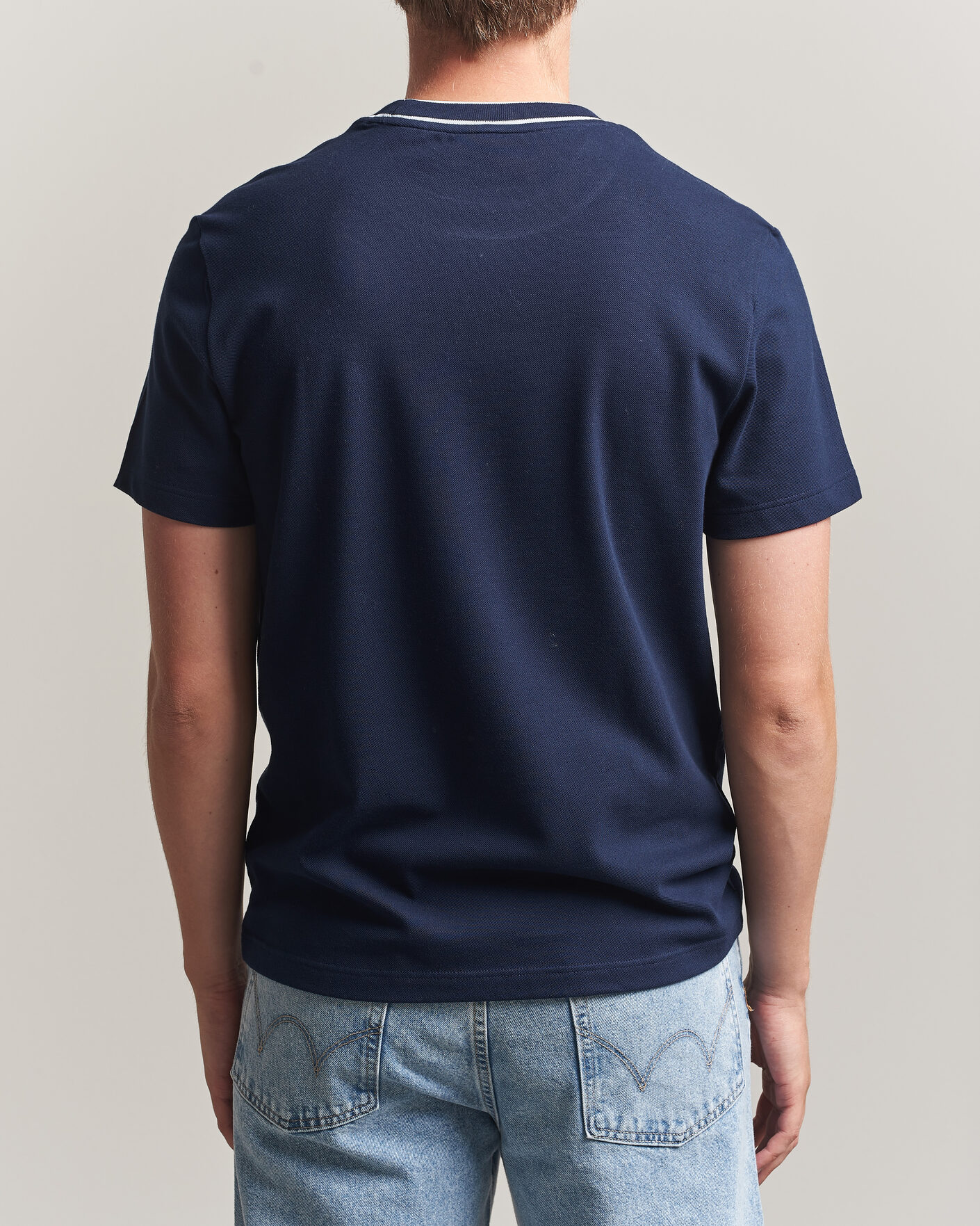 Heren | T-shirts | Lacoste | Contrast Rib Piqué T-Shirt Navy Blue