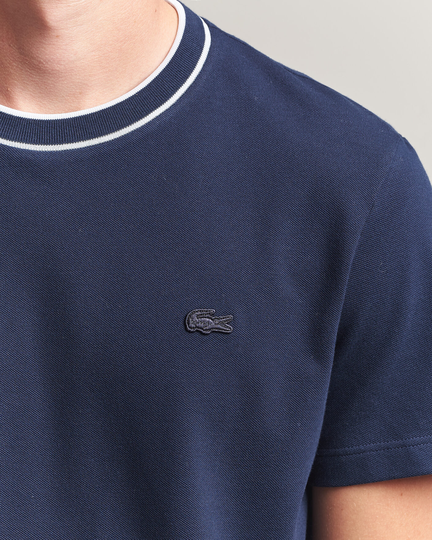 Heren | T-shirts | Lacoste | Contrast Rib Piqué T-Shirt Navy Blue