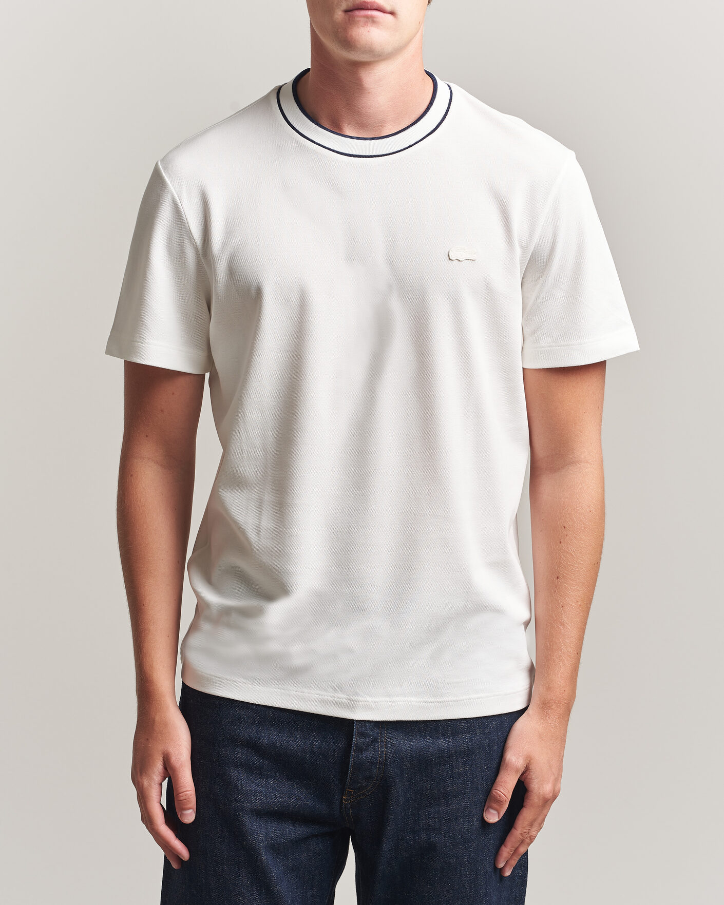Heren | T-shirts | Lacoste | Contrast Rib Piqué T-Shirt Flour