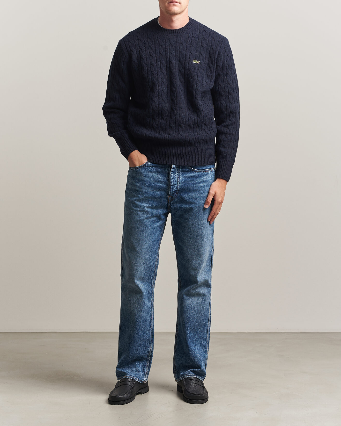 Heren | Truien | Lacoste | Carded Wool Cable Crew Neck Navy Blue
