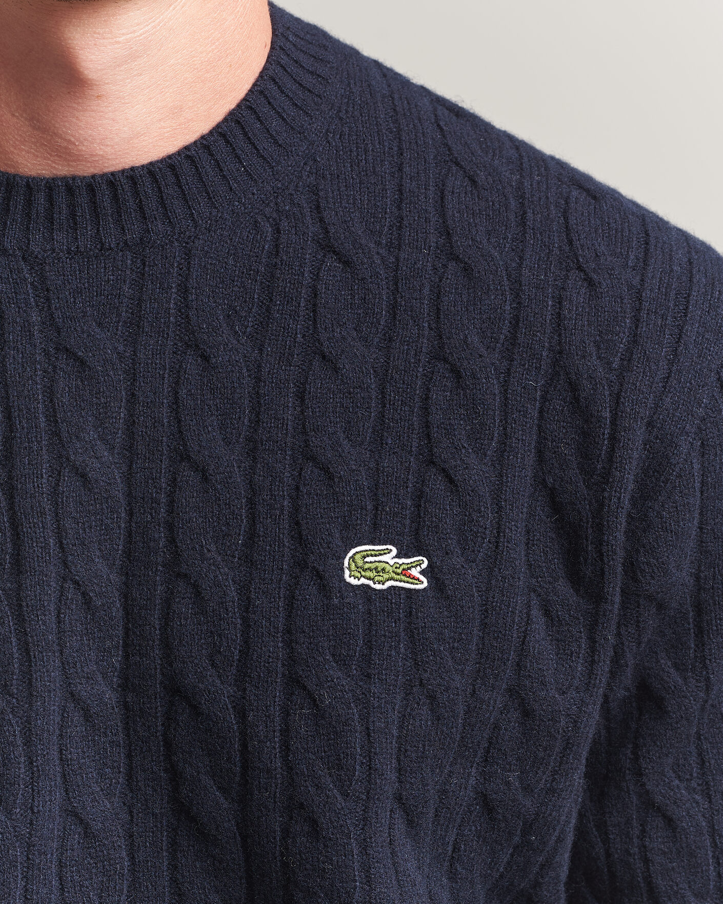 Heren | Truien | Lacoste | Carded Wool Cable Crew Neck Navy Blue
