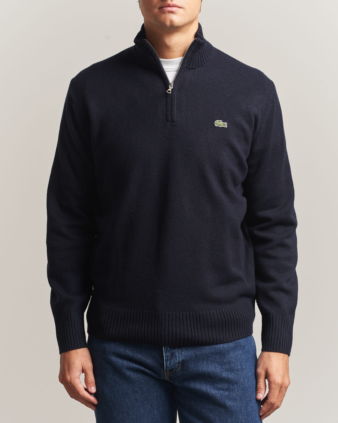 Heren | Truien | Lacoste | Carded Wool Half Zip Navy Blue