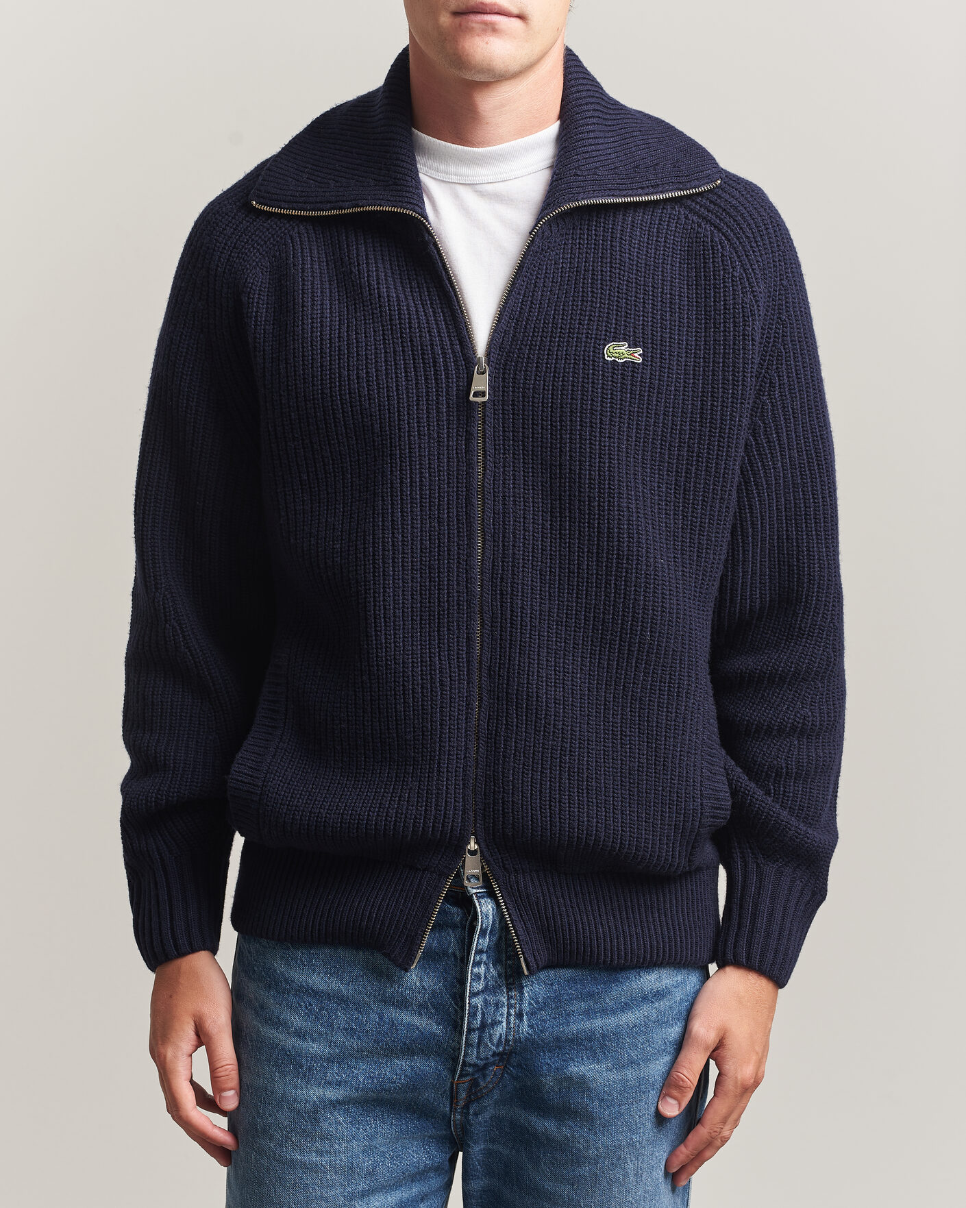 Heren | Truien | Lacoste | Heavy Wool Knitted Full Zip Navy Blue