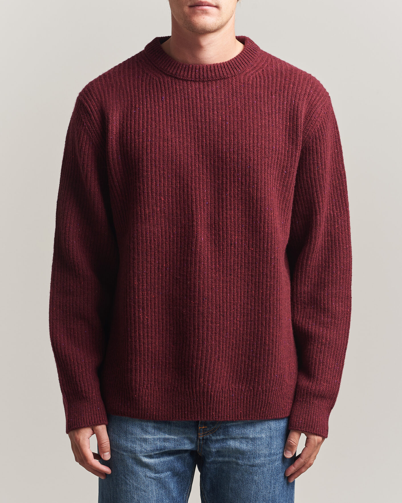 Heren | Truien | Nudie Jeans | August Wool Rib Knitted Sweater Burgundy
