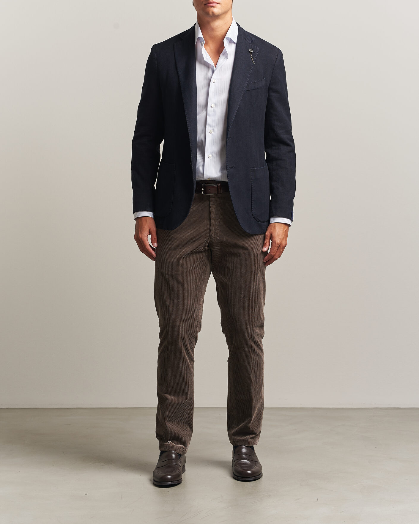 Heren | Blazers | Santaniello | Soft Touch Cotton Herringbone Blazer Navy