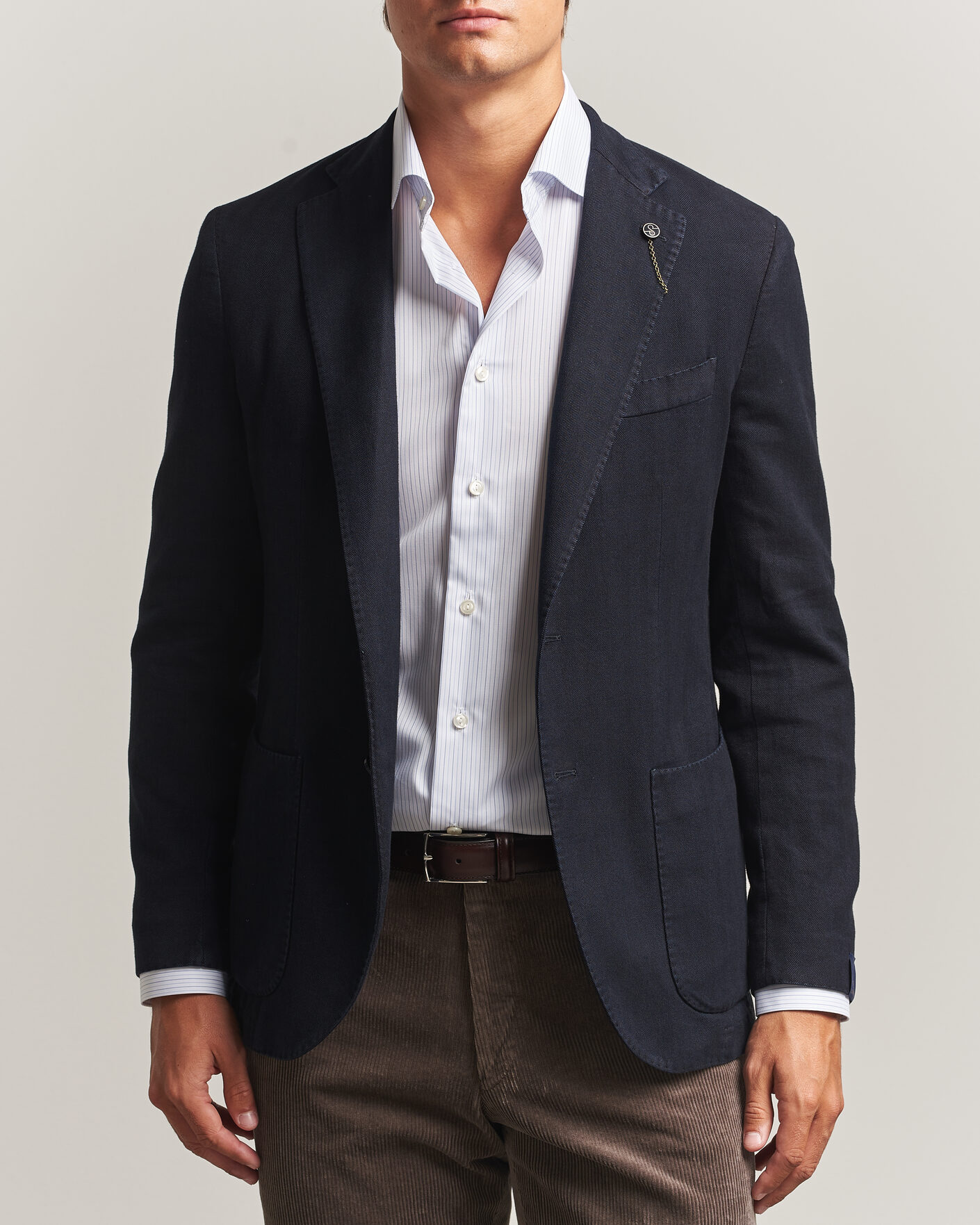Heren | Blazers | Santaniello | Soft Touch Cotton Herringbone Blazer Navy