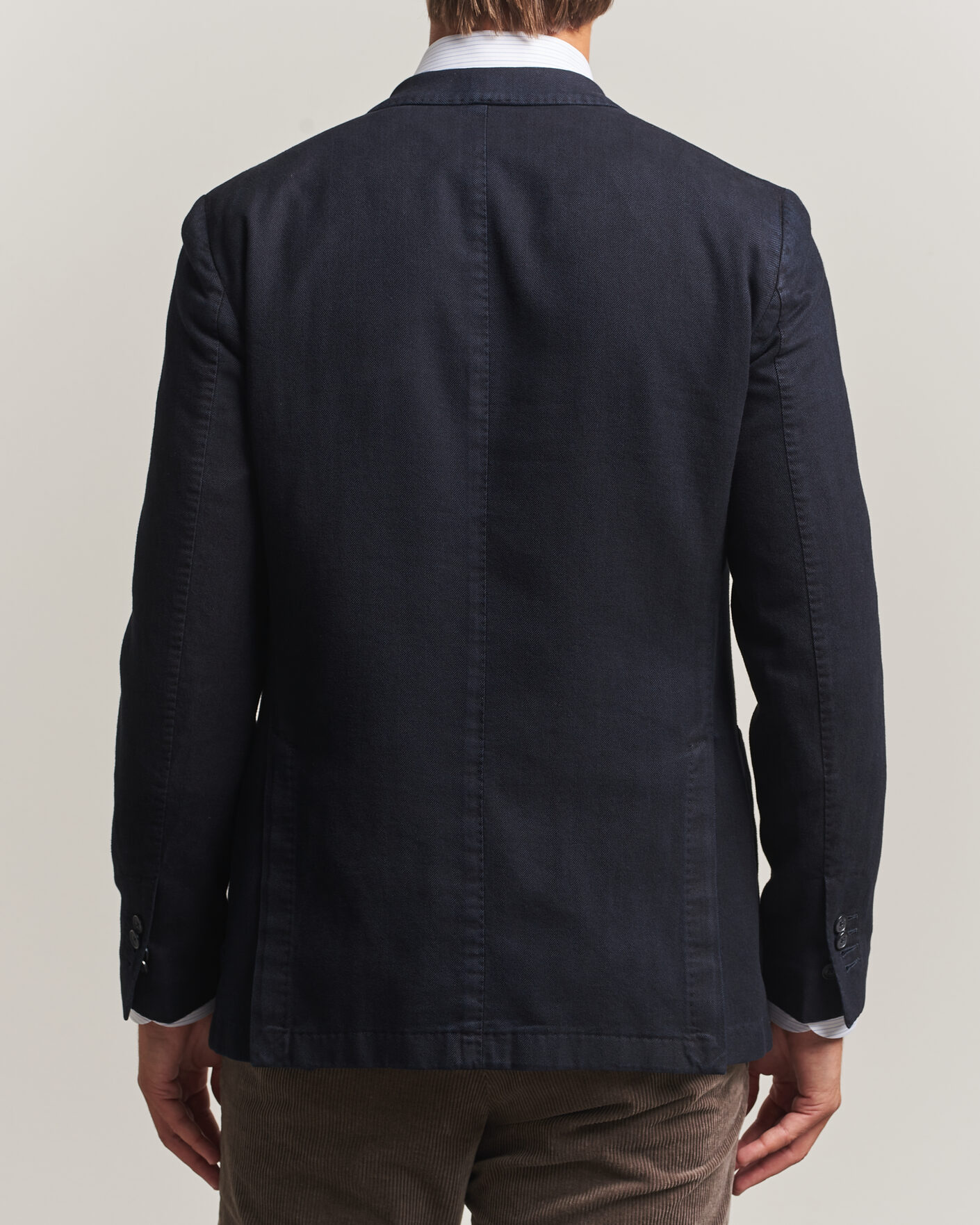 Heren | Blazers | Santaniello | Soft Touch Cotton Herringbone Blazer Navy
