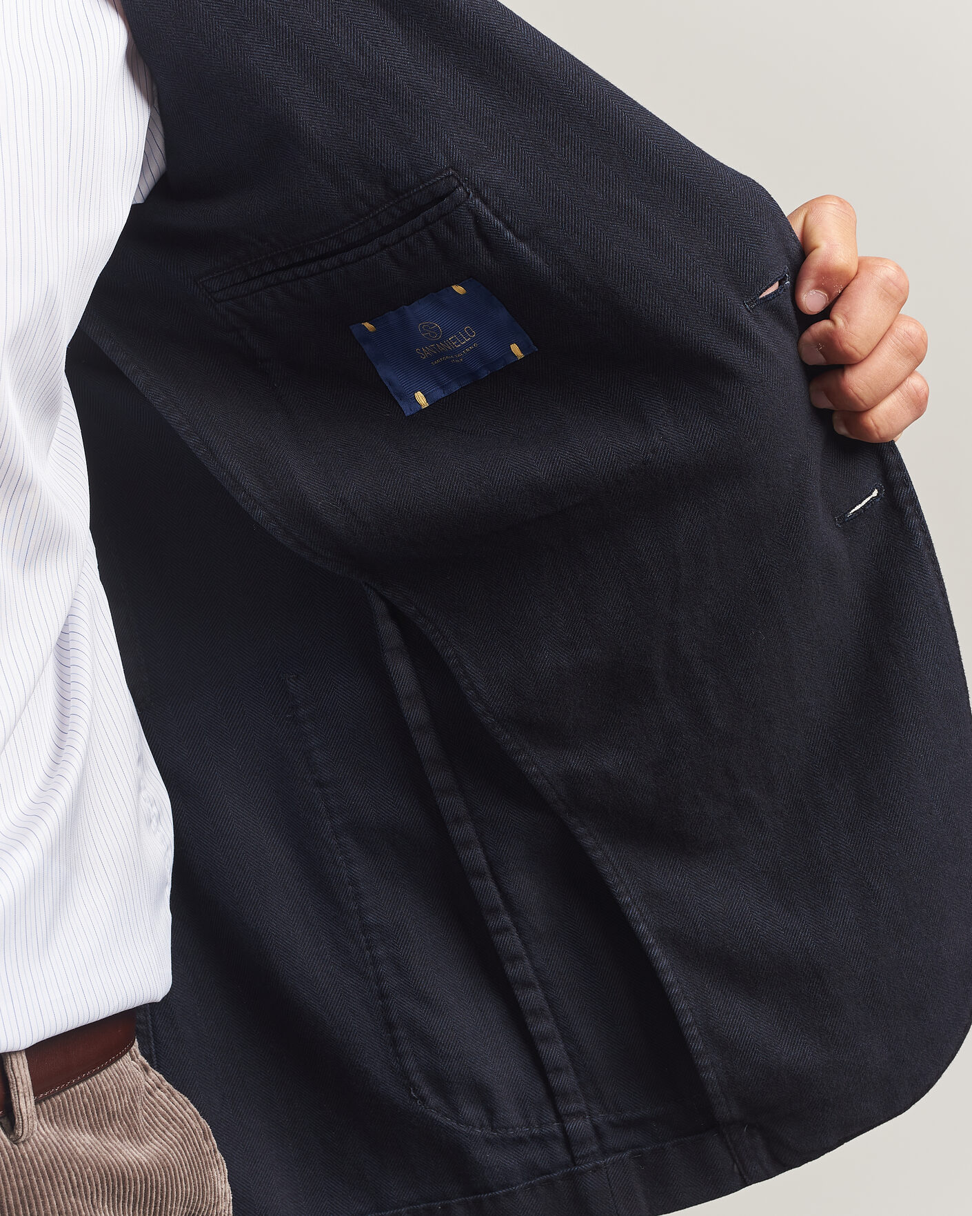 Heren | Blazers | Santaniello | Soft Touch Cotton Herringbone Blazer Navy