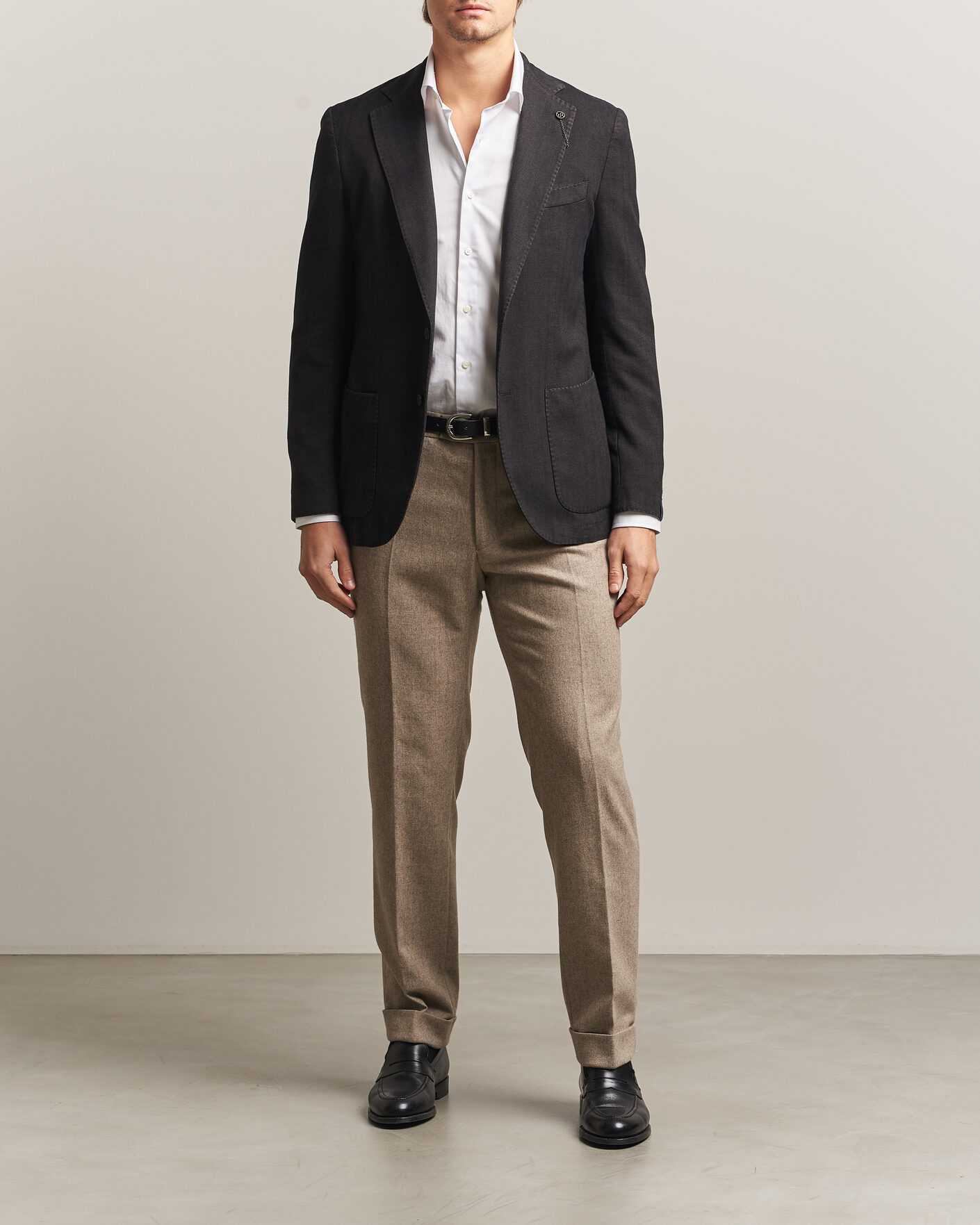 Heren | Blazers | Santaniello | Soft Touch Cotton Herringbone Blazer Black