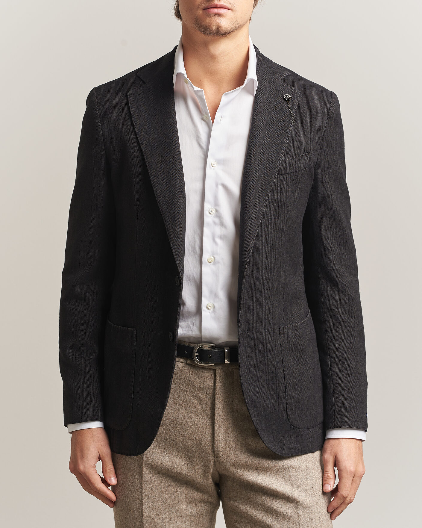 Heren | Blazers | Santaniello | Soft Touch Cotton Herringbone Blazer Black