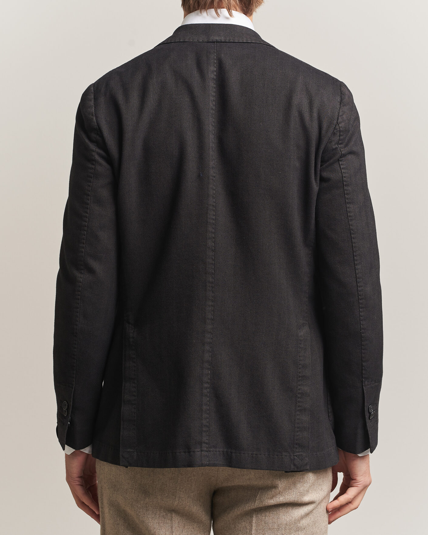 Heren | Blazers | Santaniello | Soft Touch Cotton Herringbone Blazer Black