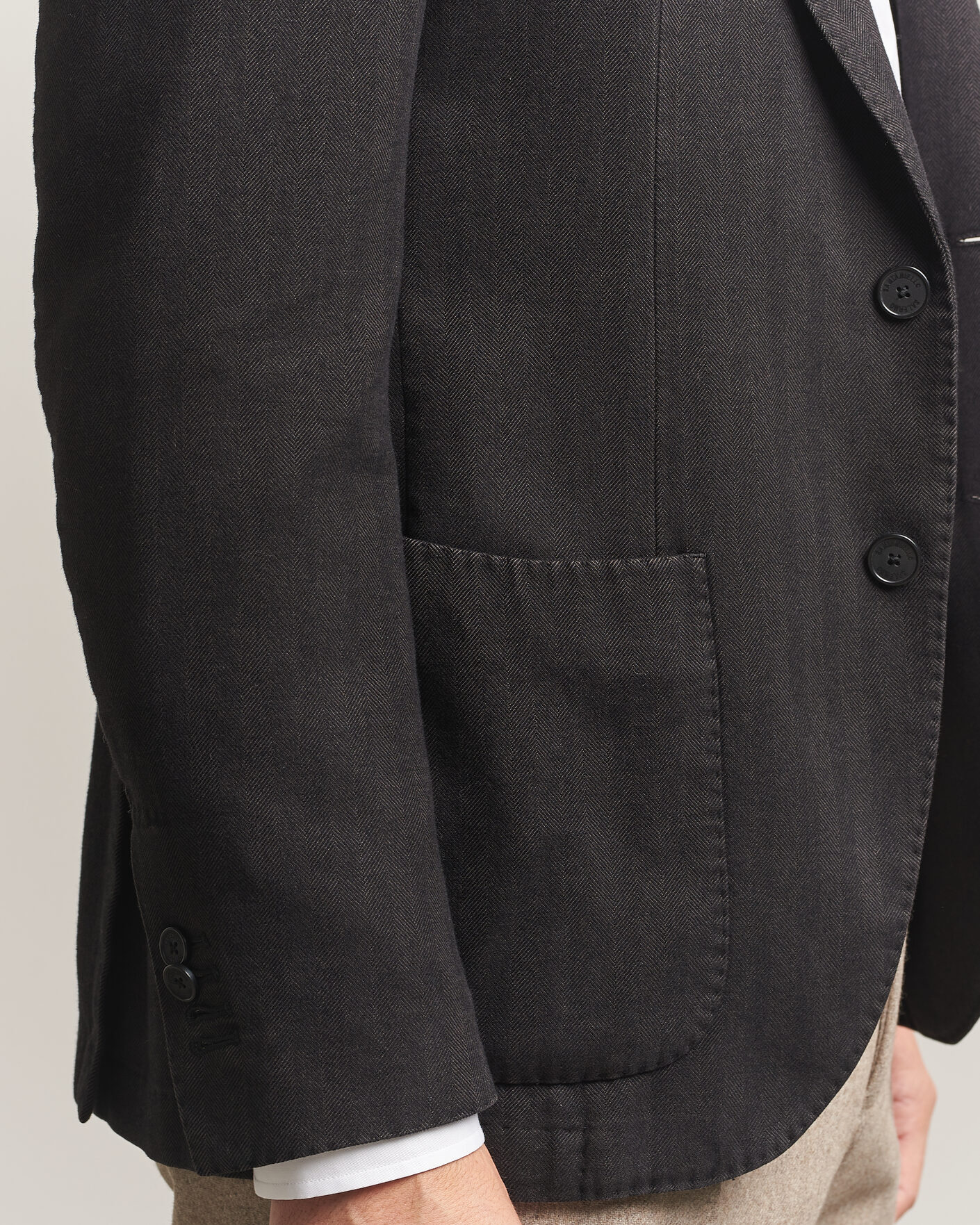 Heren | Blazers | Santaniello | Soft Touch Cotton Herringbone Blazer Black