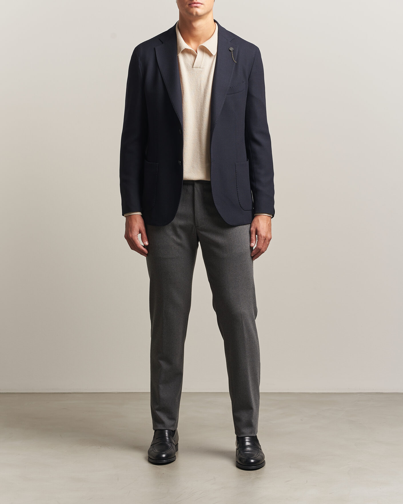 Heren | Blazers | Santaniello | Wool Mini Hopsack Blazer Navy