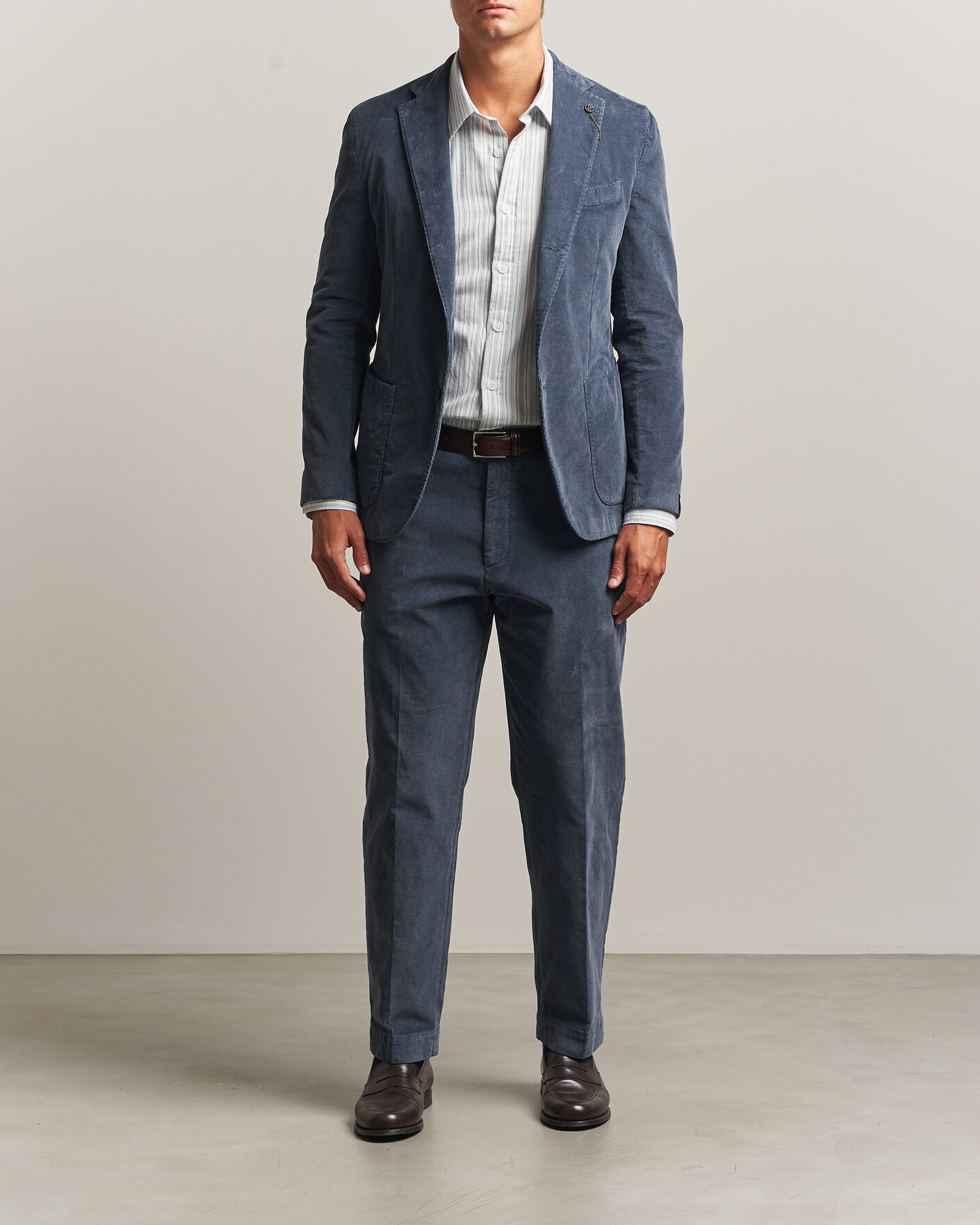 Heren | Broeken | Santaniello | Corduroy Trousers Iron Blue