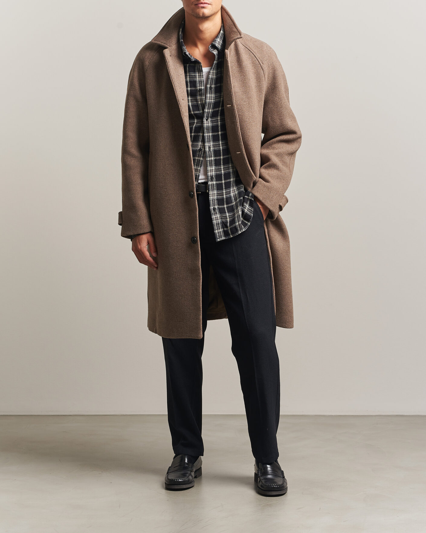 Heren | Jassen | LES DEUX | Solid Wool Coat Dark Sand Melange