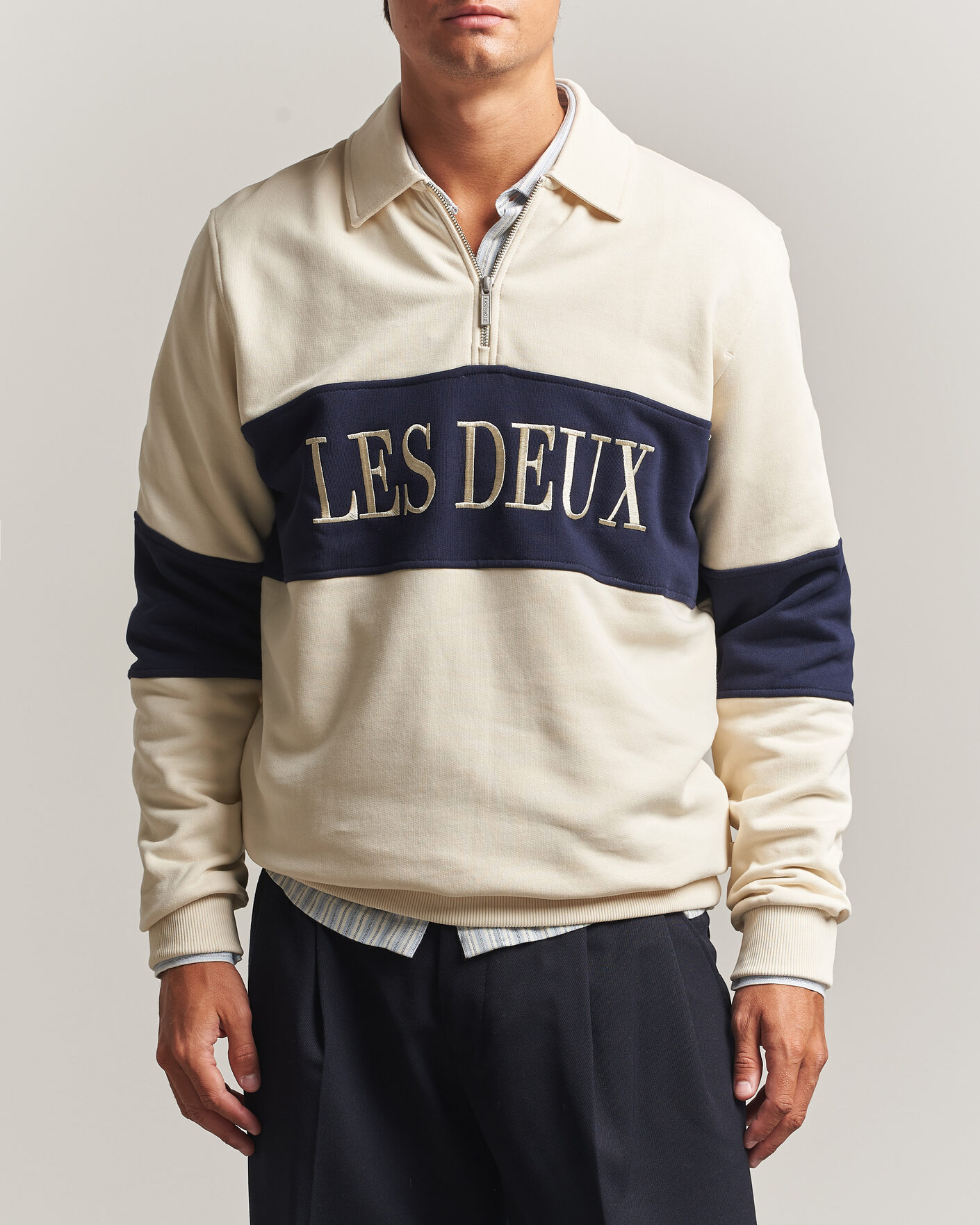 Heren | Truien | LES DEUX | Zipper Rugby Sweatshirt Ivory