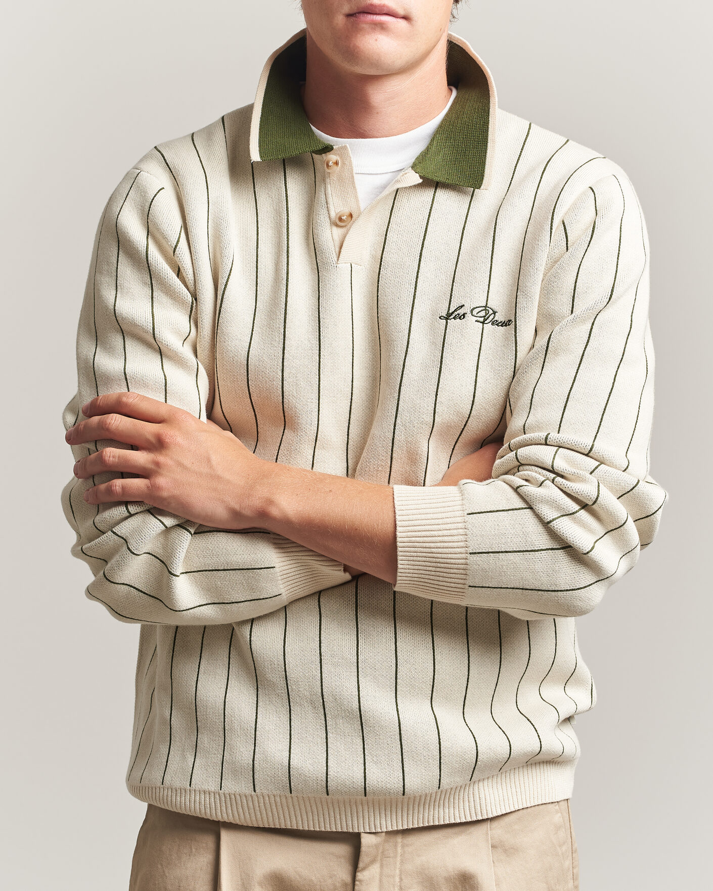 Heren | Truien | LES DEUX | Signature Knitted Long Sleeve Polo Ivory