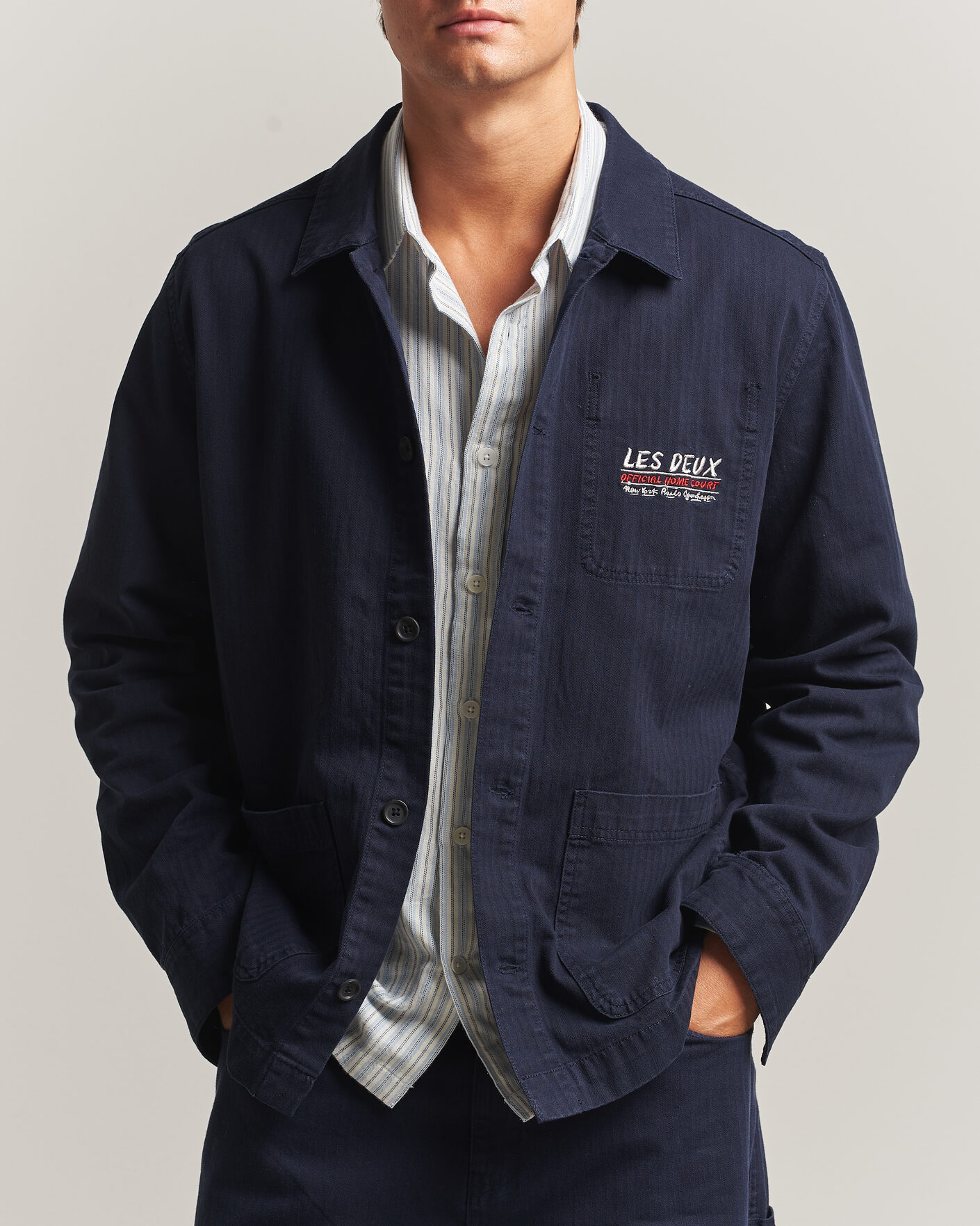 Heren | Overhemden | LES DEUX | Herringbone Artist Overshirt Dark Navy