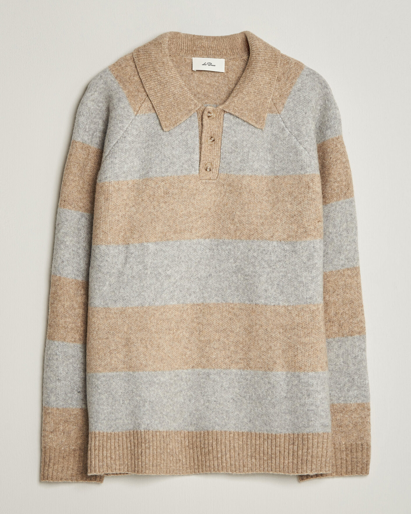 Heren | Truien | LES DEUX | Striped Melange Knit Polo Light Sand Melange