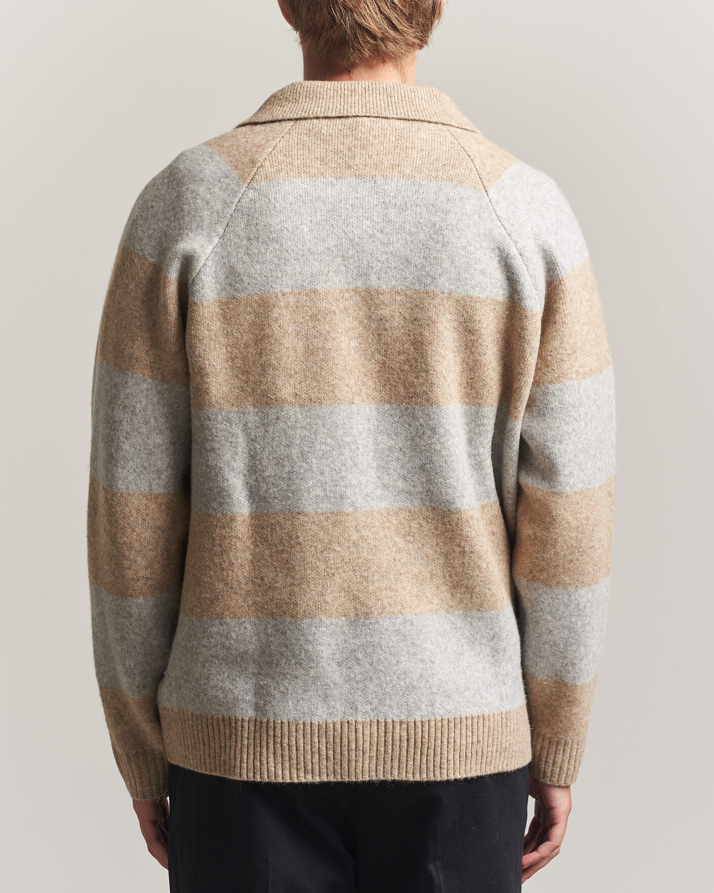 Heren | Truien | LES DEUX | Striped Melange Knit Polo Light Sand Melange
