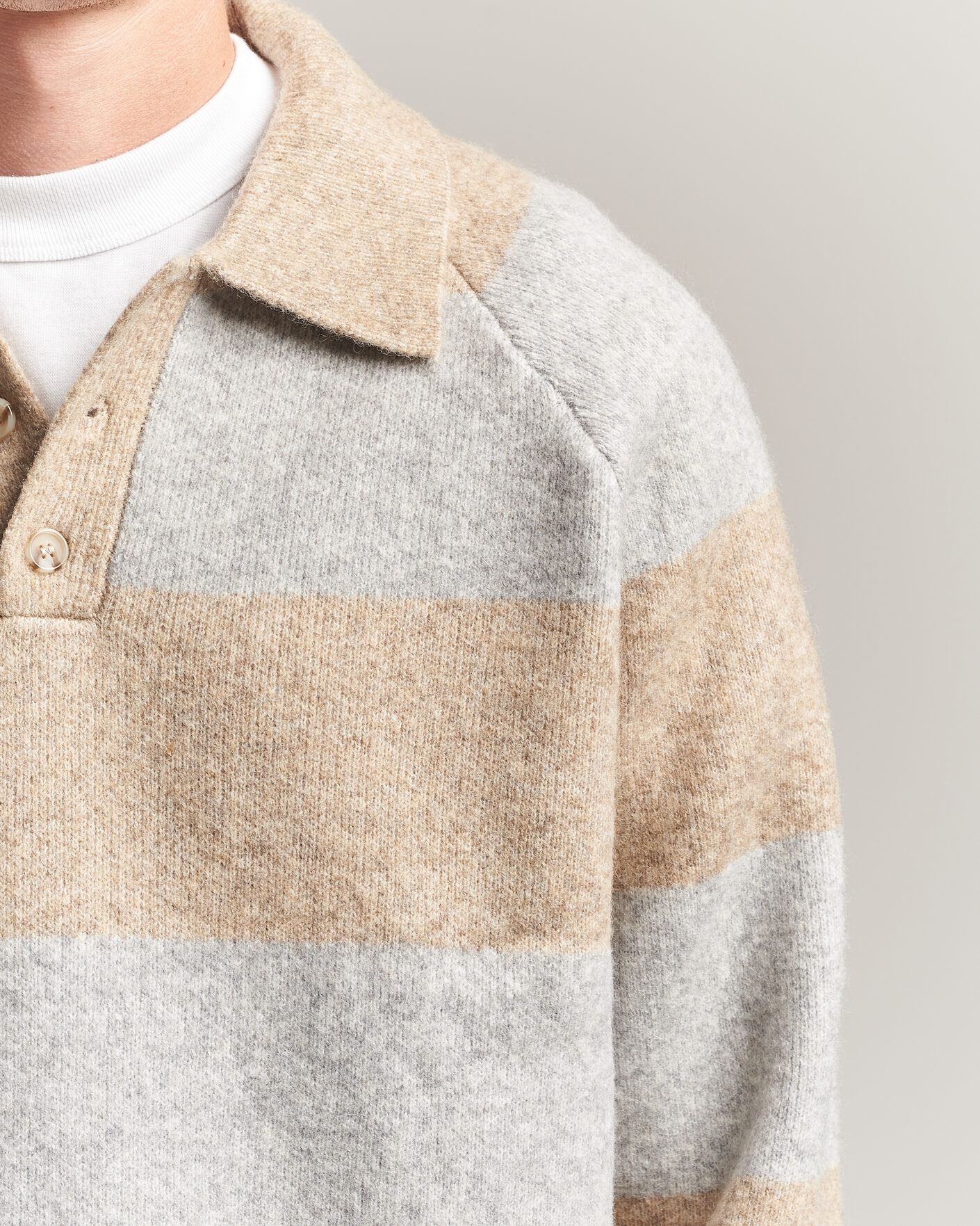 Heren | Truien | LES DEUX | Striped Melange Knit Polo Light Sand Melange