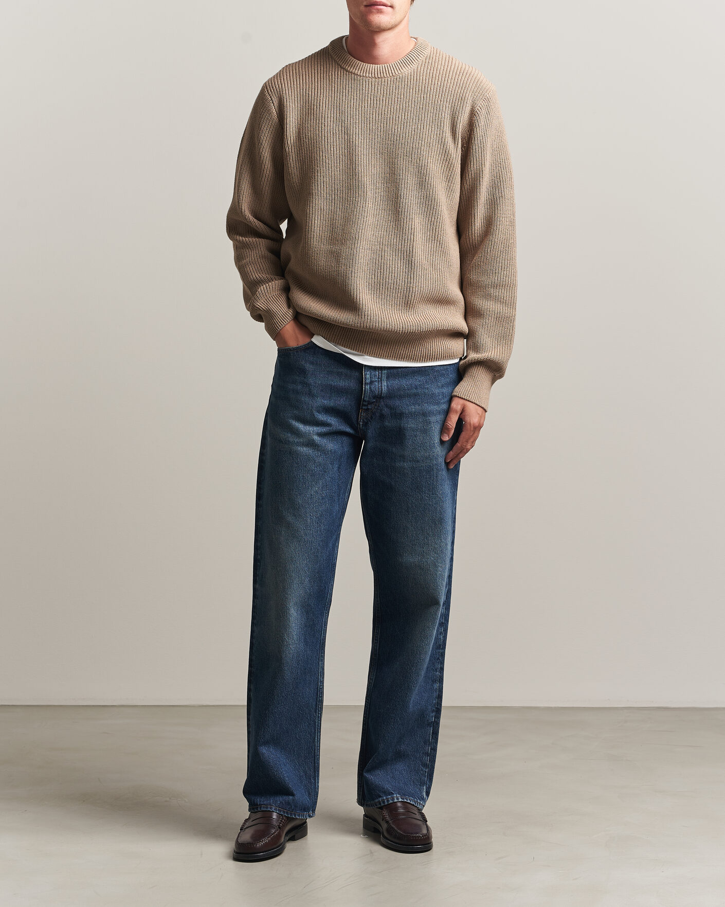 Heren | Truien | LES DEUX | Rib Crewneck Knit Dark Sand