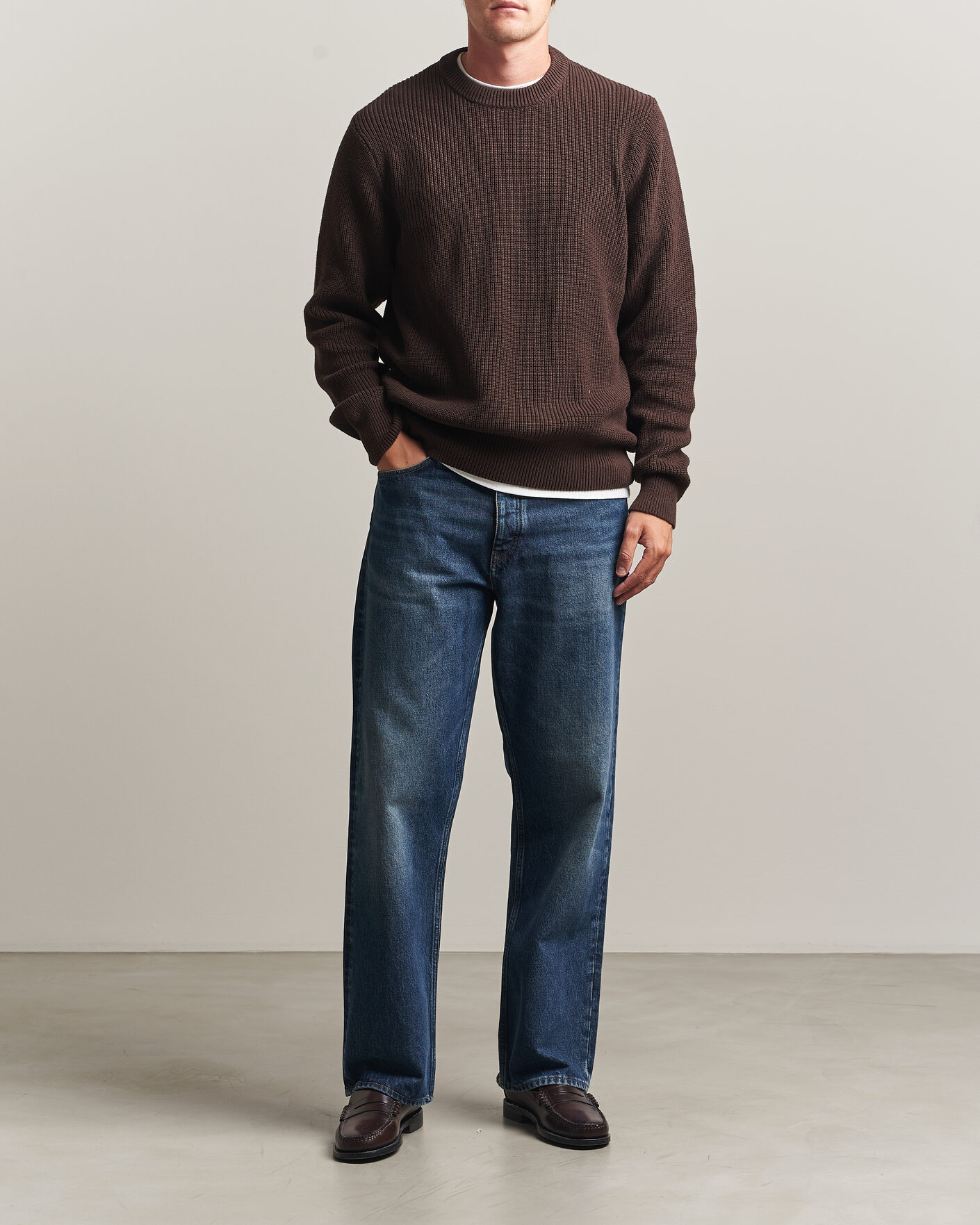 Heren | Truien | LES DEUX | Rib Crewneck Knit Molé Brown