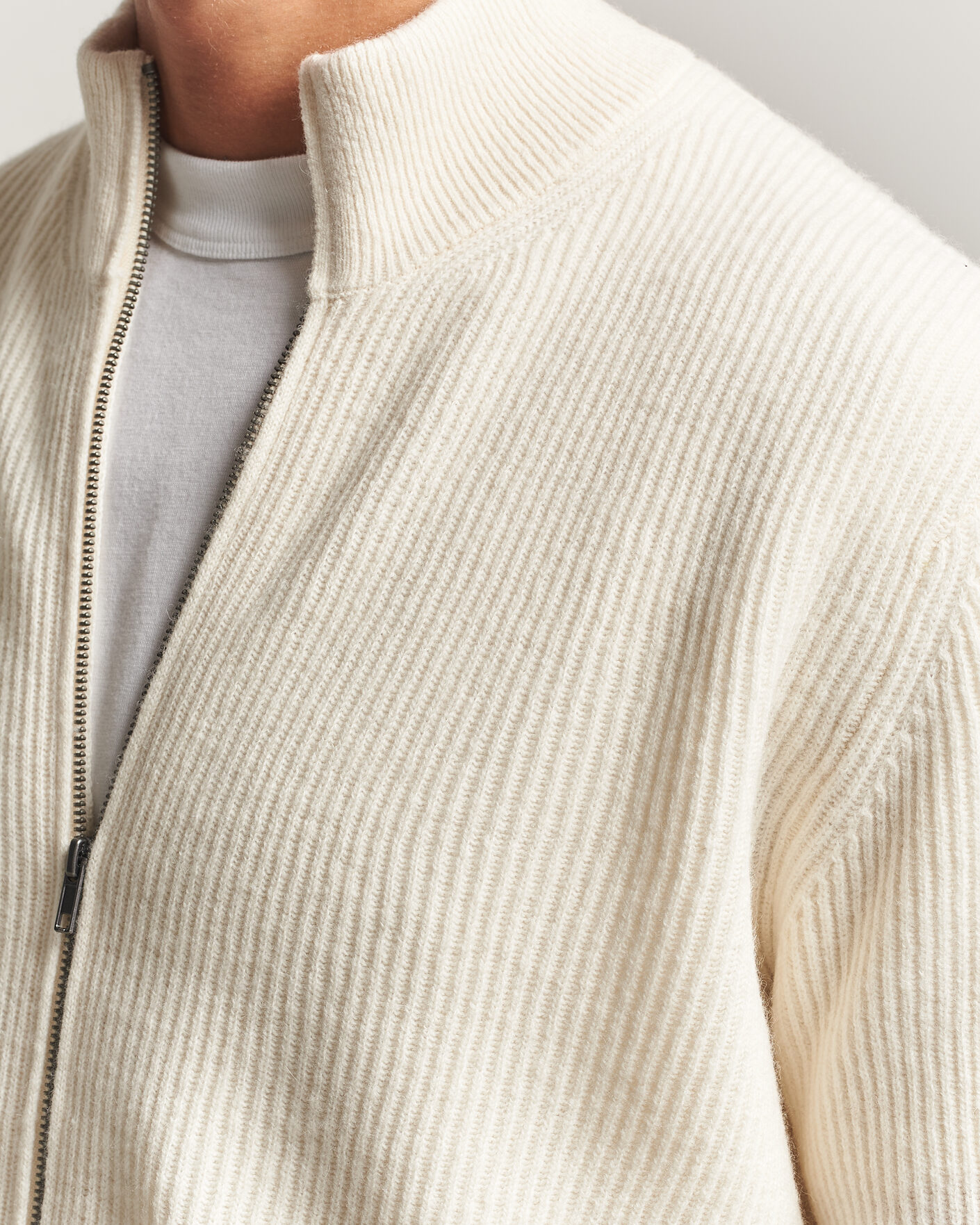 Heren | Truien | LES DEUX | Wool Rib Zipper Knit Ivory Melange