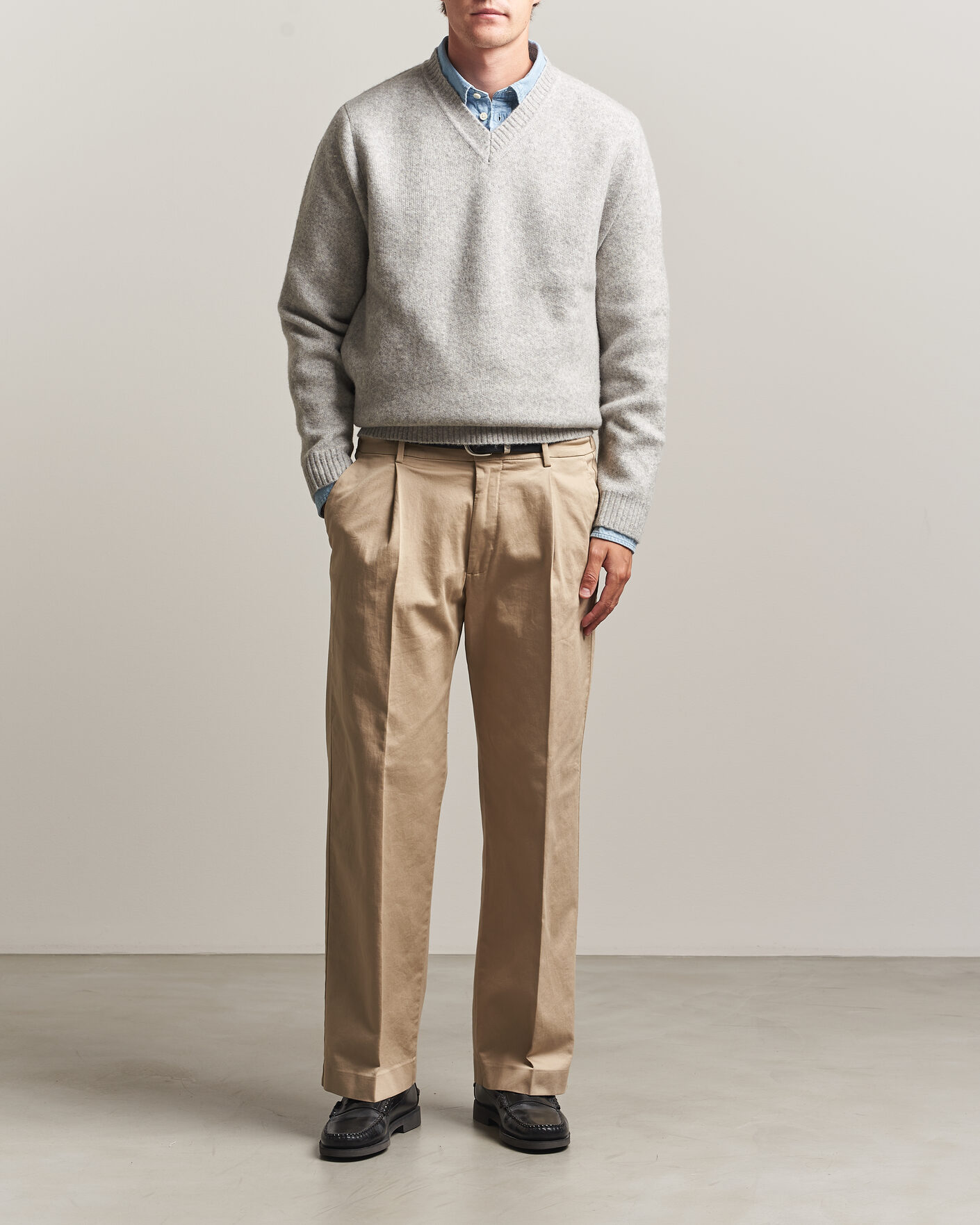 Heren | Truien | LES DEUX | Melange V-Neck Knit Grey Melange
