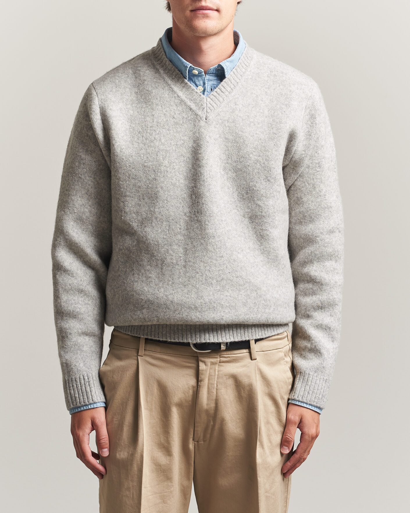 Heren | Truien | LES DEUX | Melange V-Neck Knit Grey Melange
