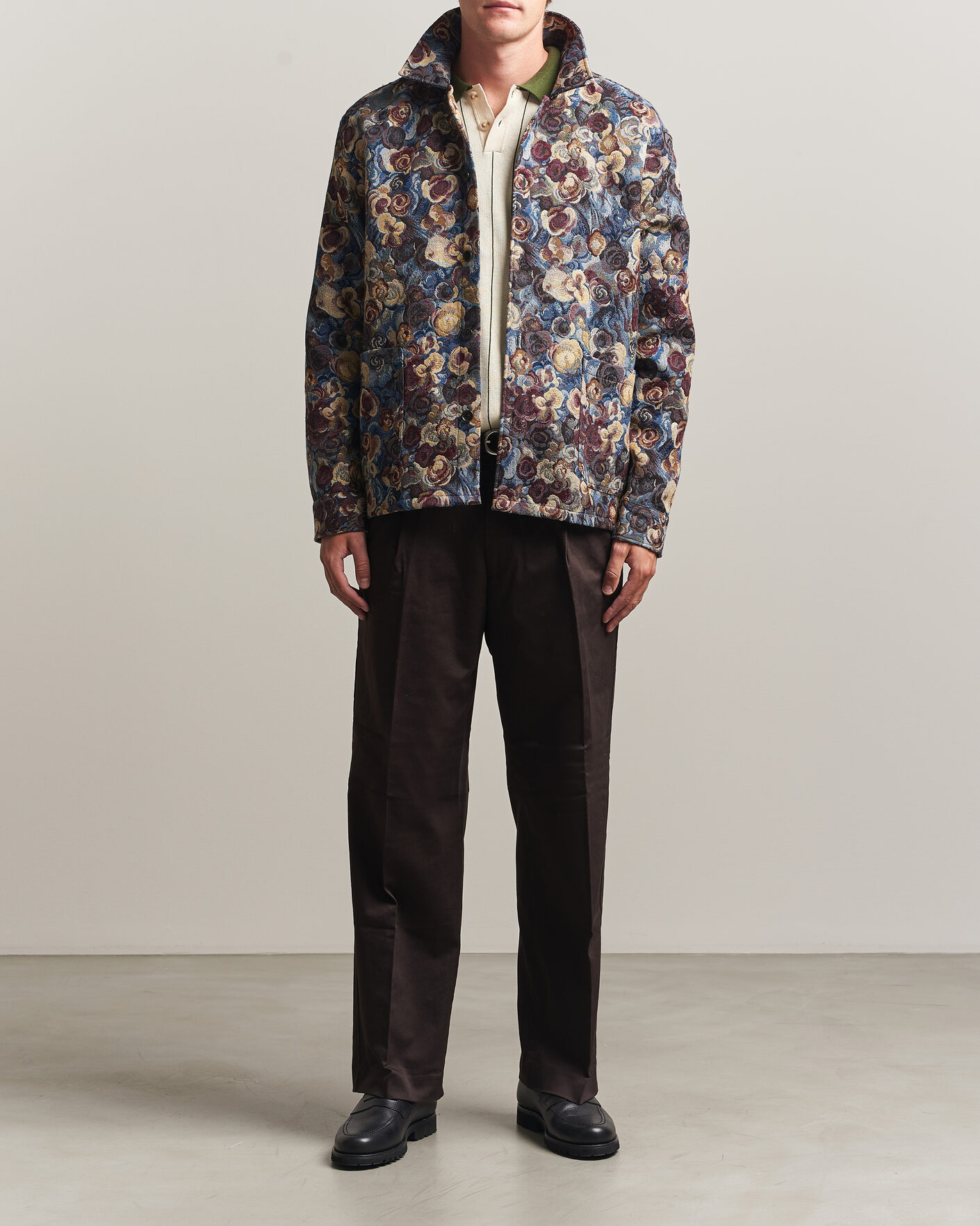 Heren | Overhemden | LES DEUX | Flower Jaquard Overshirt Blue Multi