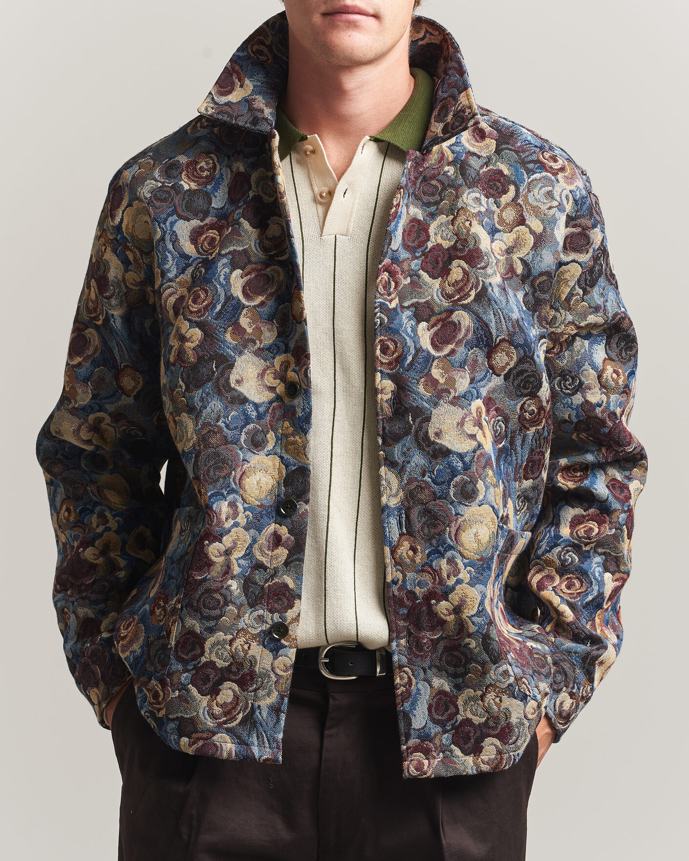 Heren | Overhemden | LES DEUX | Flower Jaquard Overshirt Blue Multi