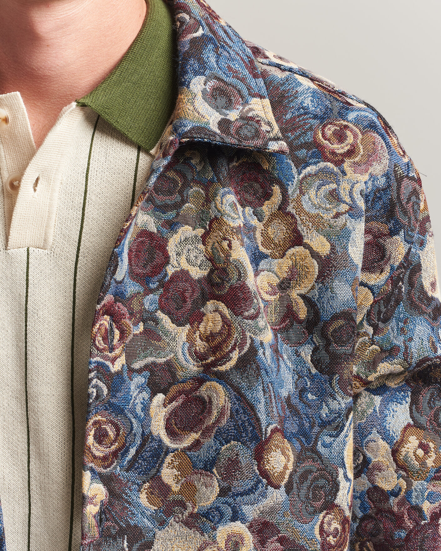 Heren | Overhemden | LES DEUX | Flower Jaquard Overshirt Blue Multi