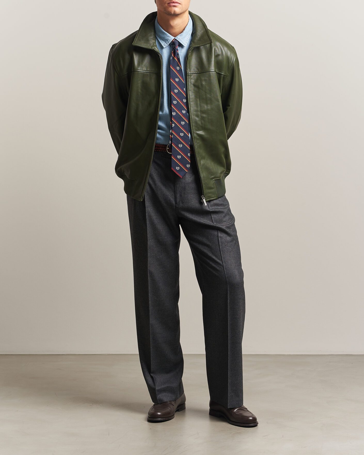 Heren | Jassen | LES DEUX | Leather Varsity Jacket Rifle Green