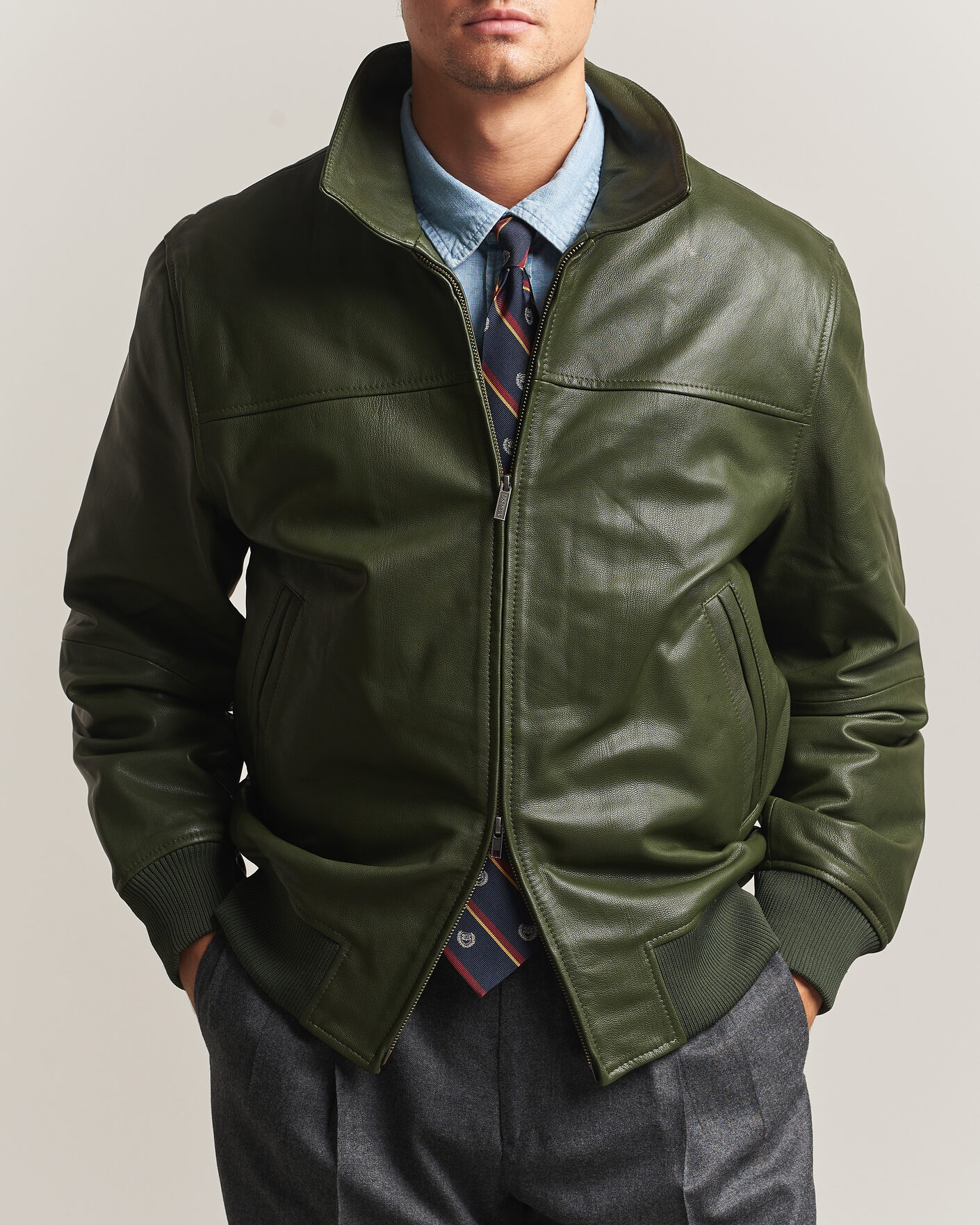 Heren | Jassen | LES DEUX | Leather Varsity Jacket Rifle Green