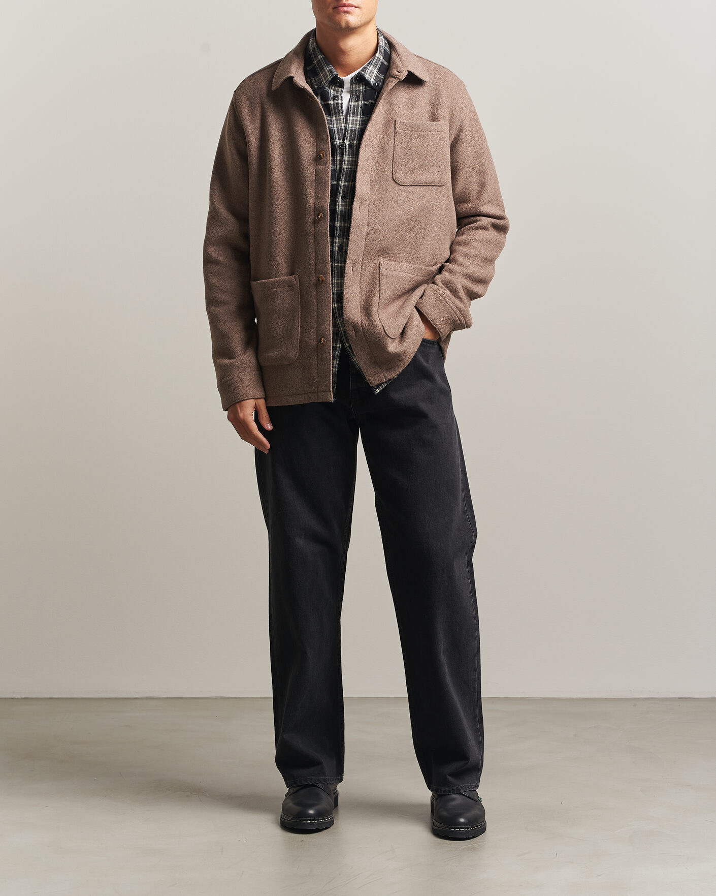 Heren | Overhemden | LES DEUX | Wool Overshirt Dark Sand Melange