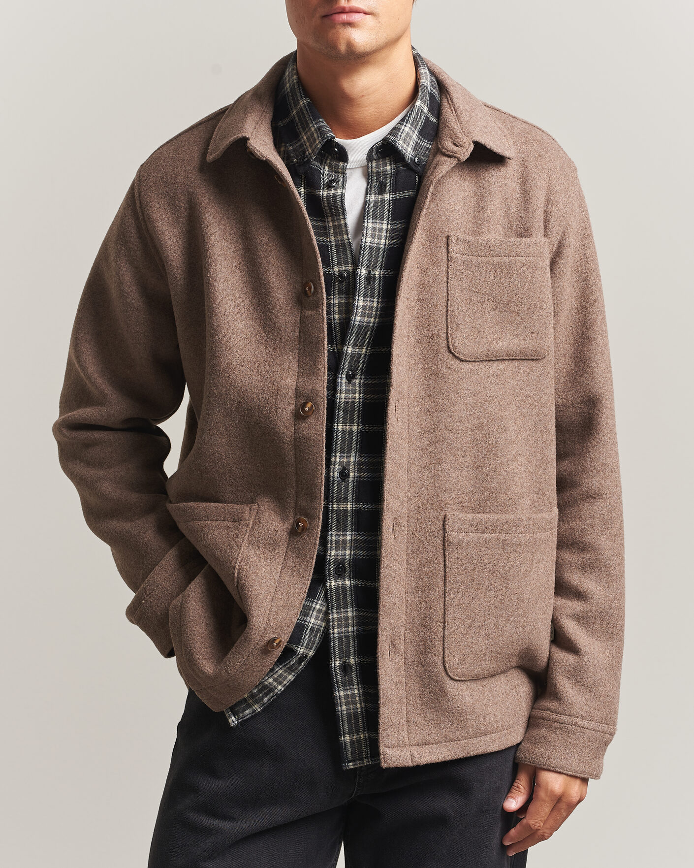 Heren | Overhemden | LES DEUX | Wool Overshirt Dark Sand Melange