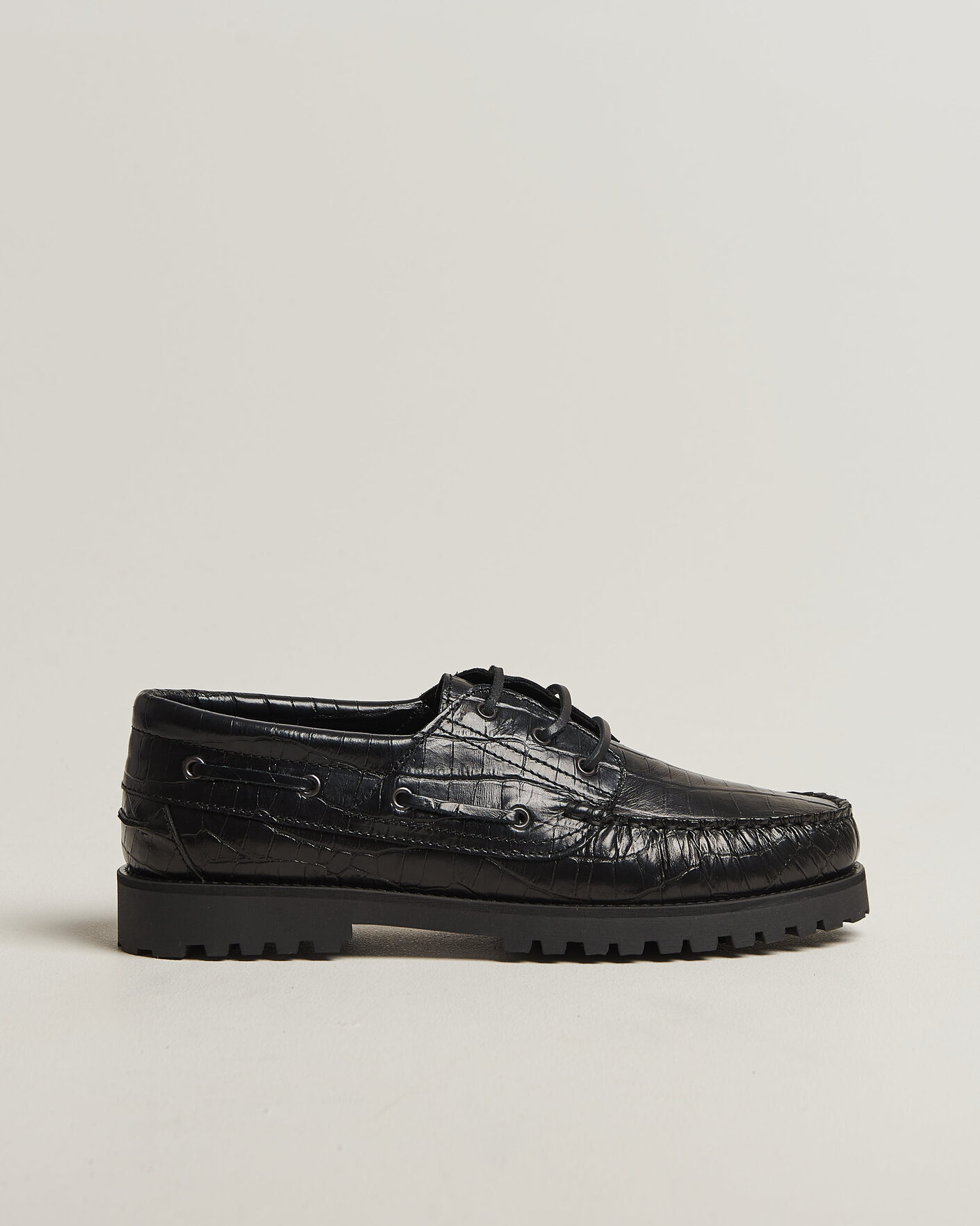 Heren | Bootschoenen | LES DEUX | Croco Boat Shoe Black