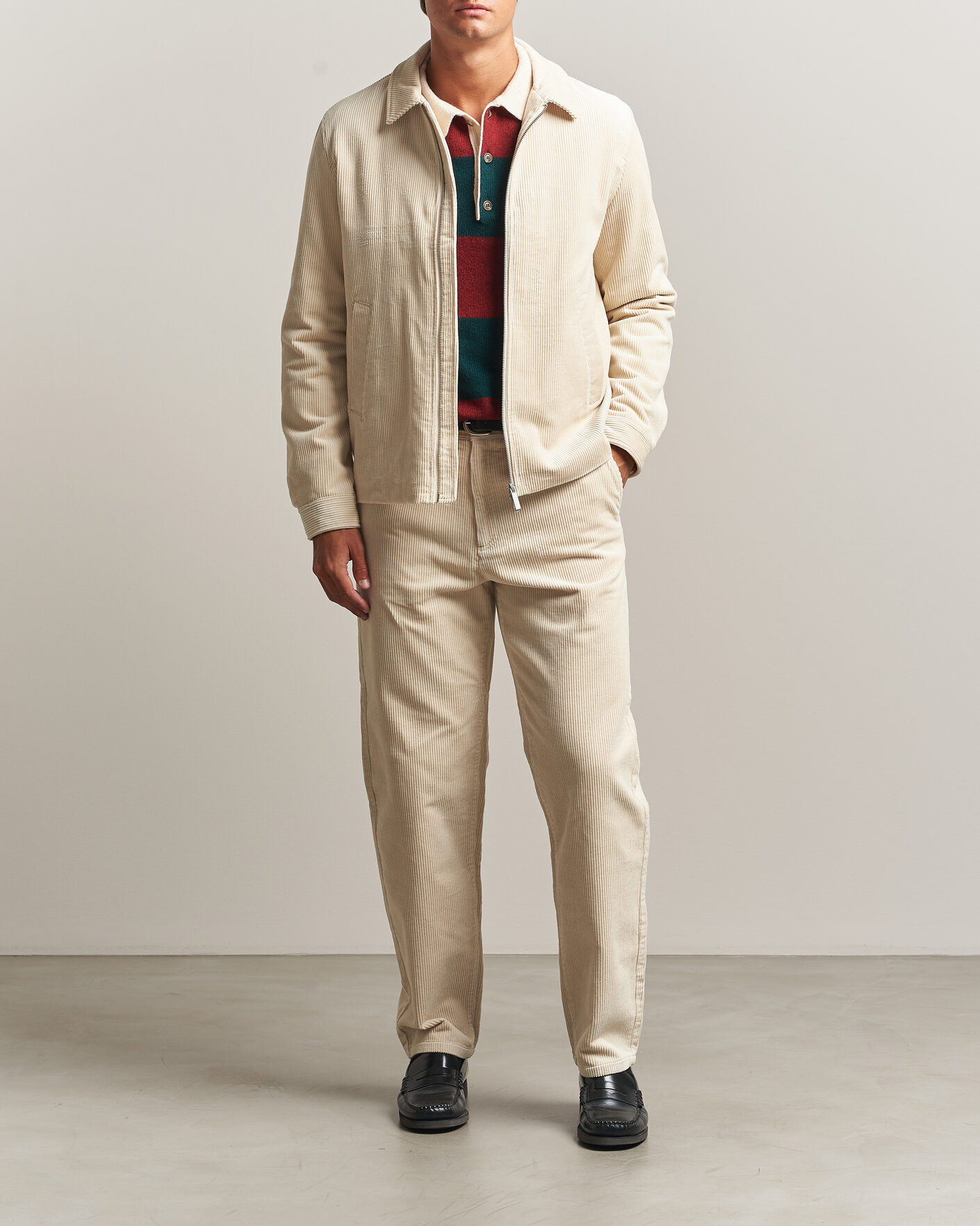 Heren | Jassen | LES DEUX | Corduroy Zipper Coach Jacket Ivory
