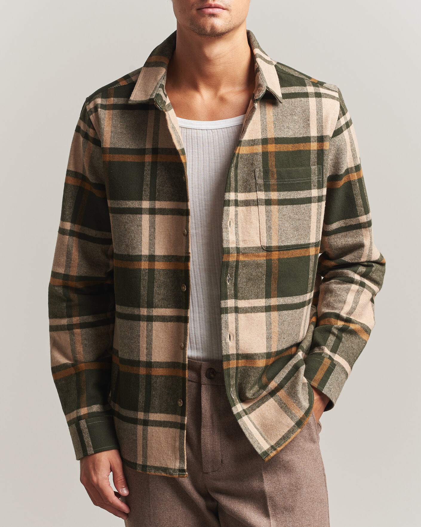 Heren | Overhemden | LES DEUX | Check Flannel Shirt Rosin Green