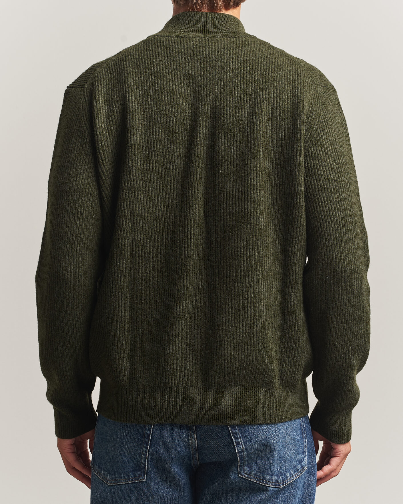 Heren | Truien | LES DEUX | Wool Rib Knitter Zip Rosin Green