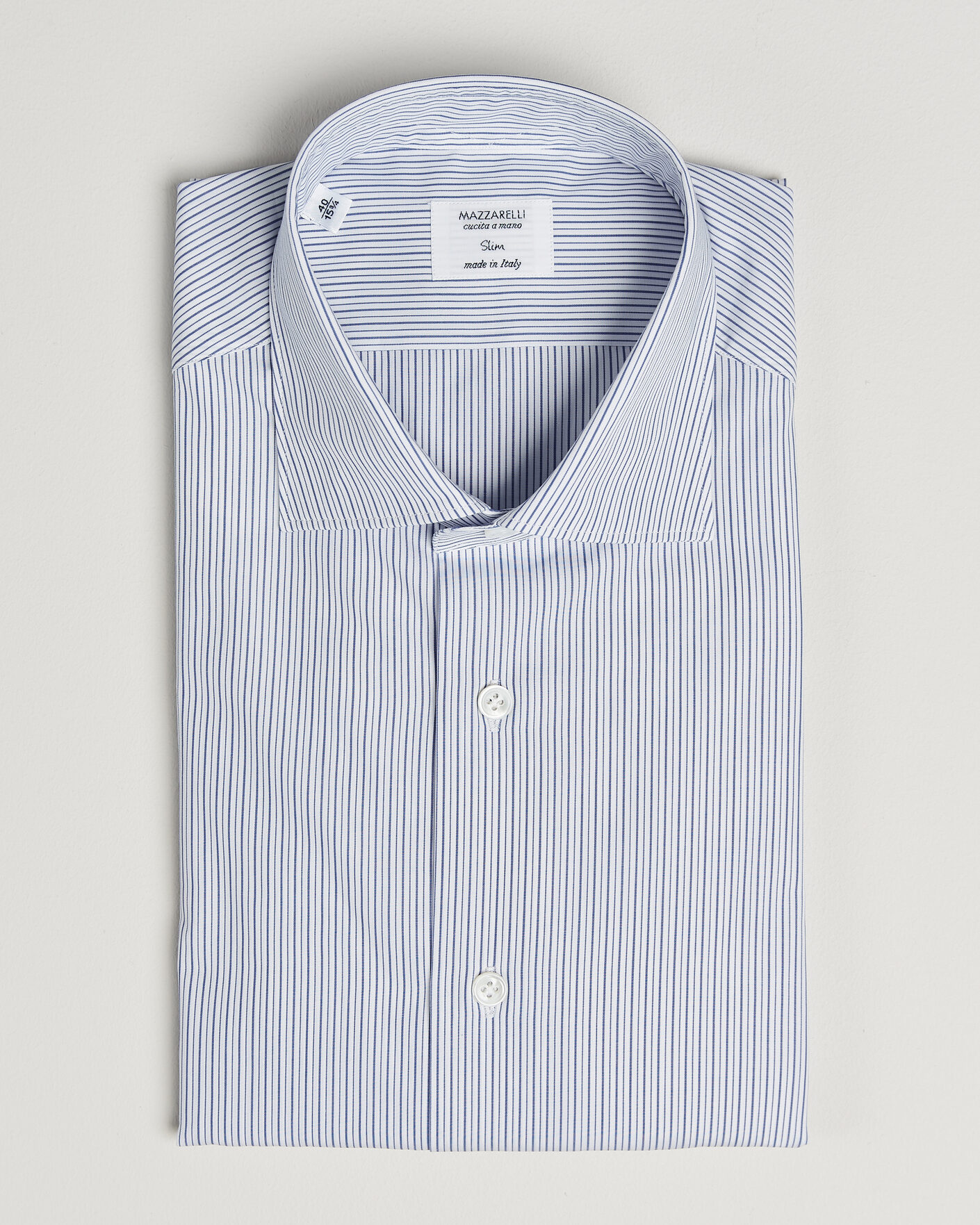 Heren | Overhemden | Mazzarelli | Soft Cotton Popeline Shirt Blue Stripe