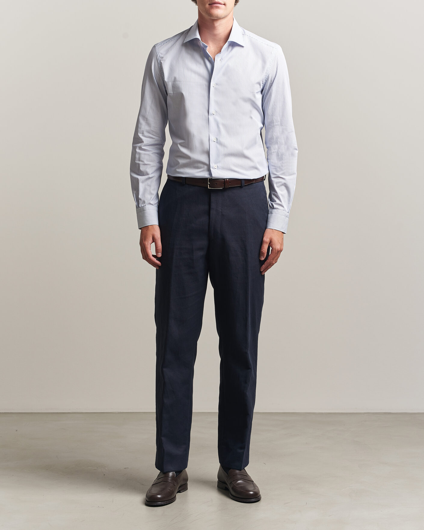 Heren | Overhemden | Mazzarelli | Soft Cotton Popeline Shirt Blue Stripe