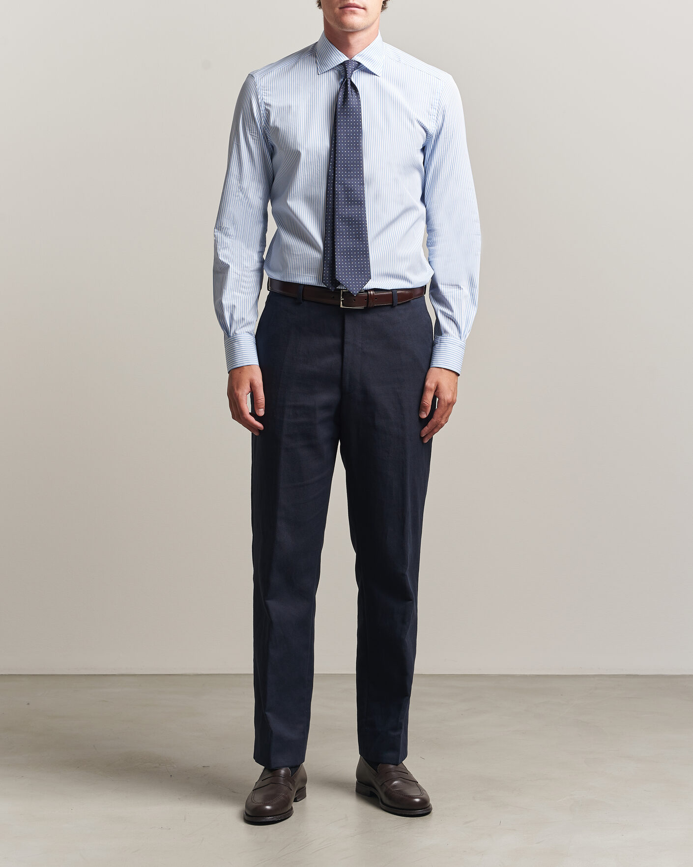 Heren | Overhemden | Mazzarelli | Soft Cotton Popeline Shirt Light Blue Stripe